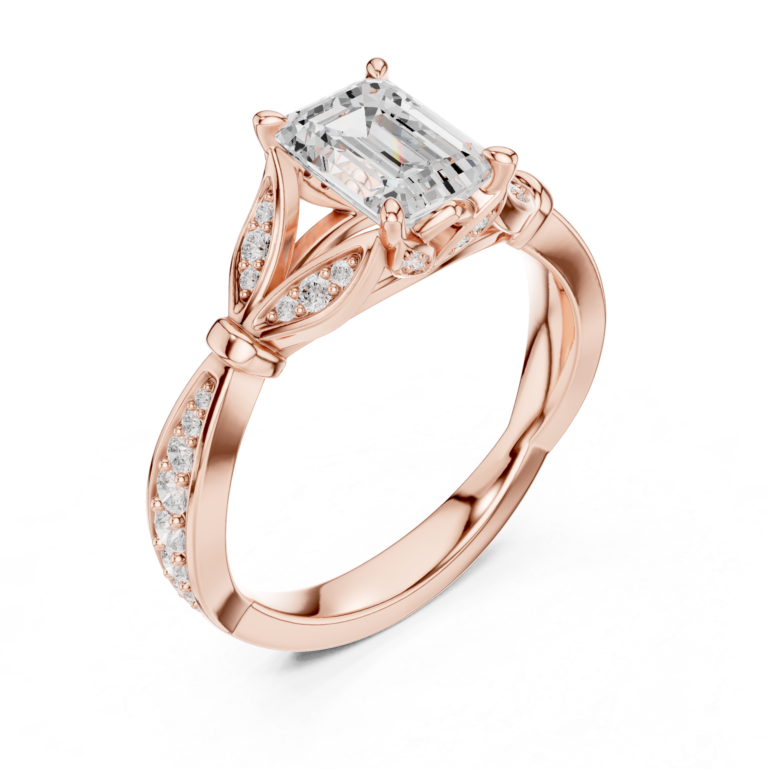 Vintage-Inspired Engagement Ring with Emerald-Cut Diamond and Milgrain Detailing