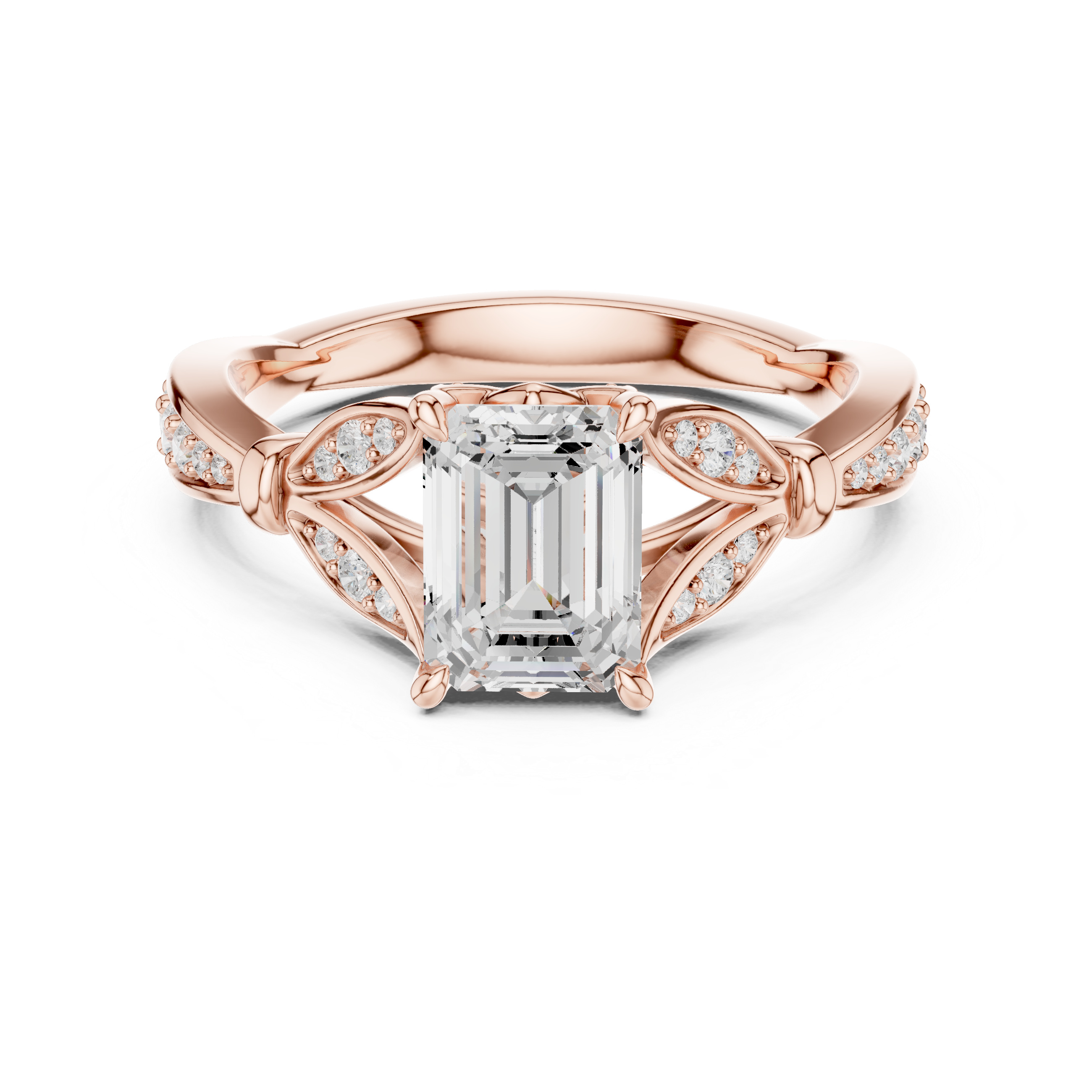 Vintage-Inspired Engagement Ring with Emerald-Cut Diamond and Milgrain Detailing