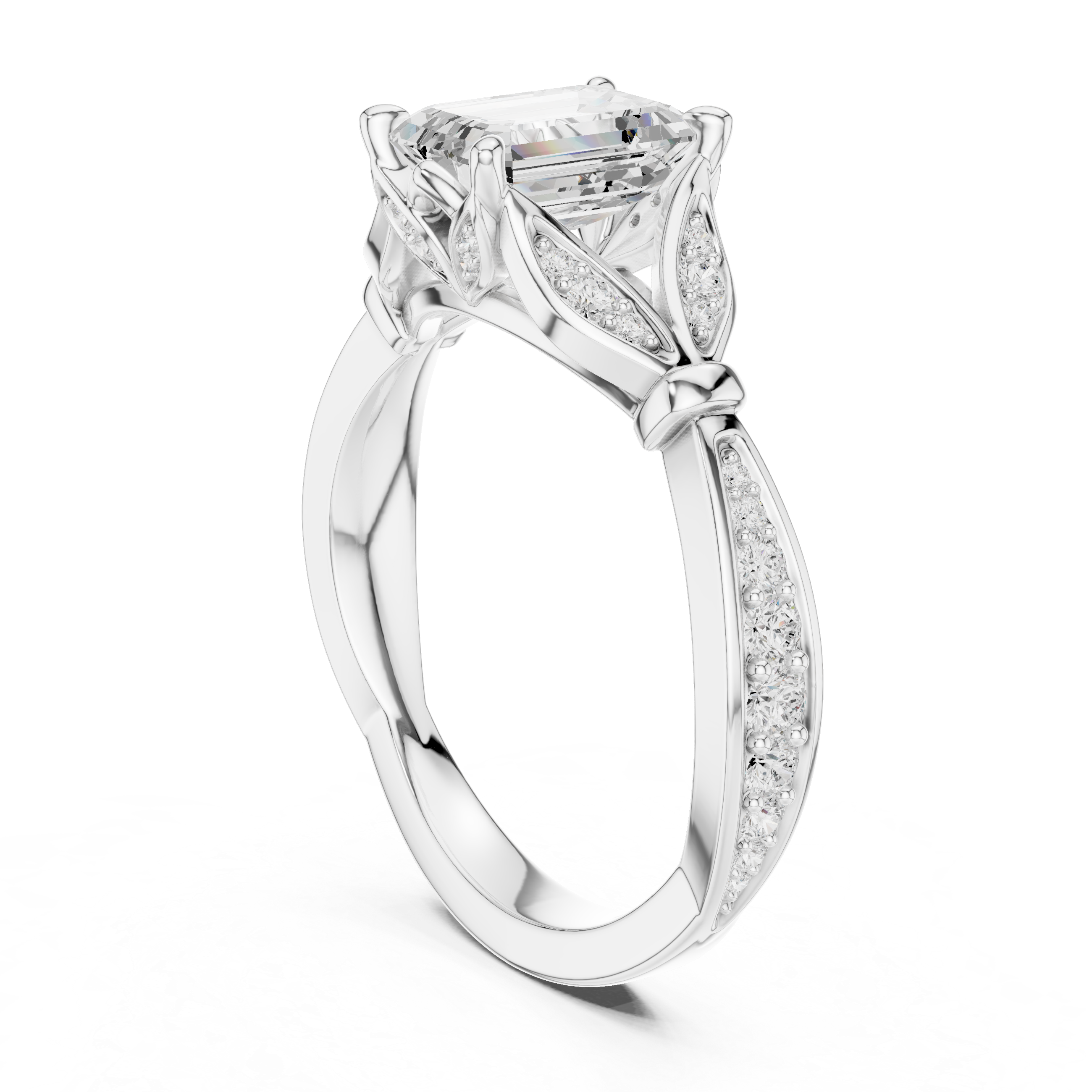 Vintage-Inspired Engagement Ring with Emerald-Cut Diamond and Milgrain Detailing