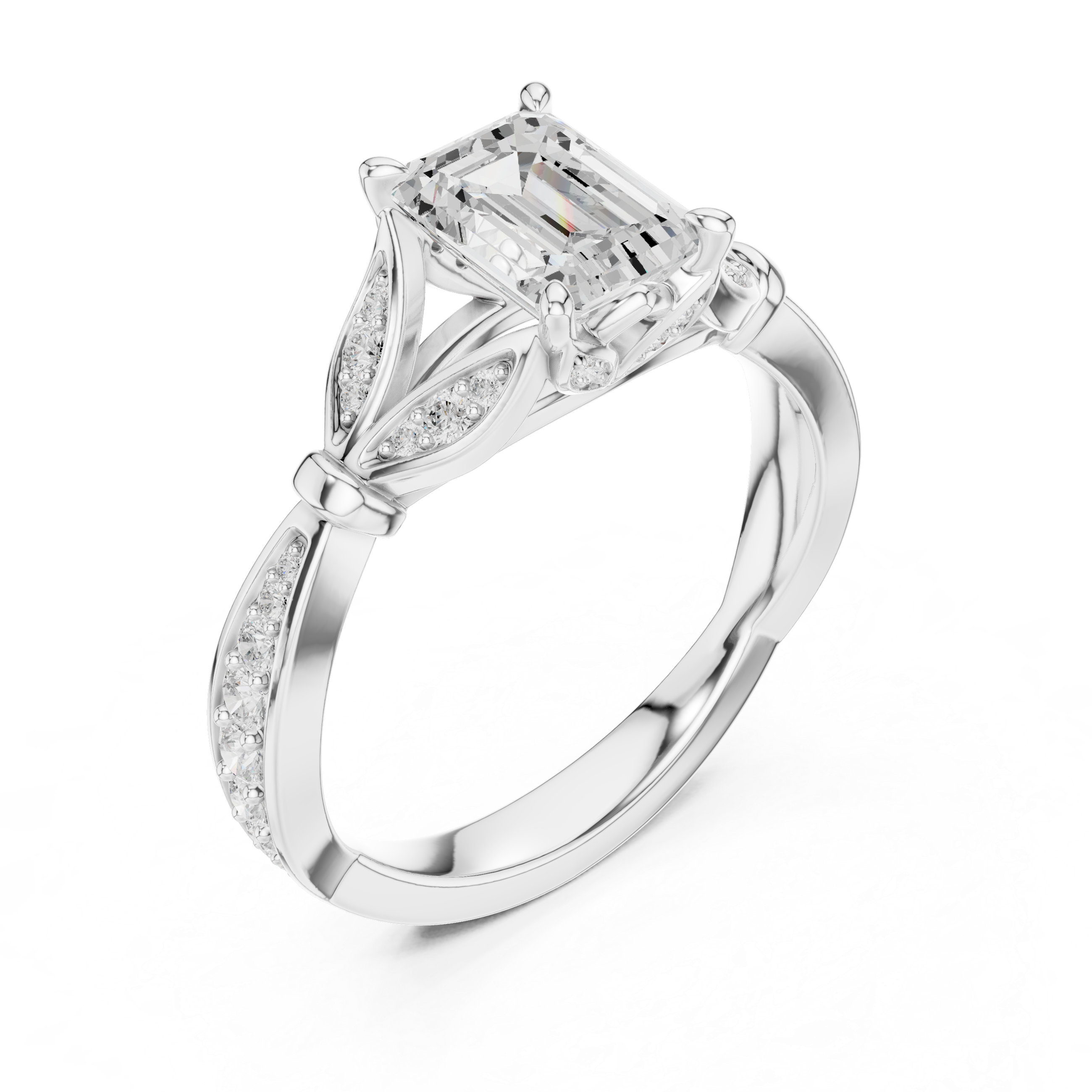 Vintage-Inspired Engagement Ring with Emerald-Cut Diamond and Milgrain Detailing