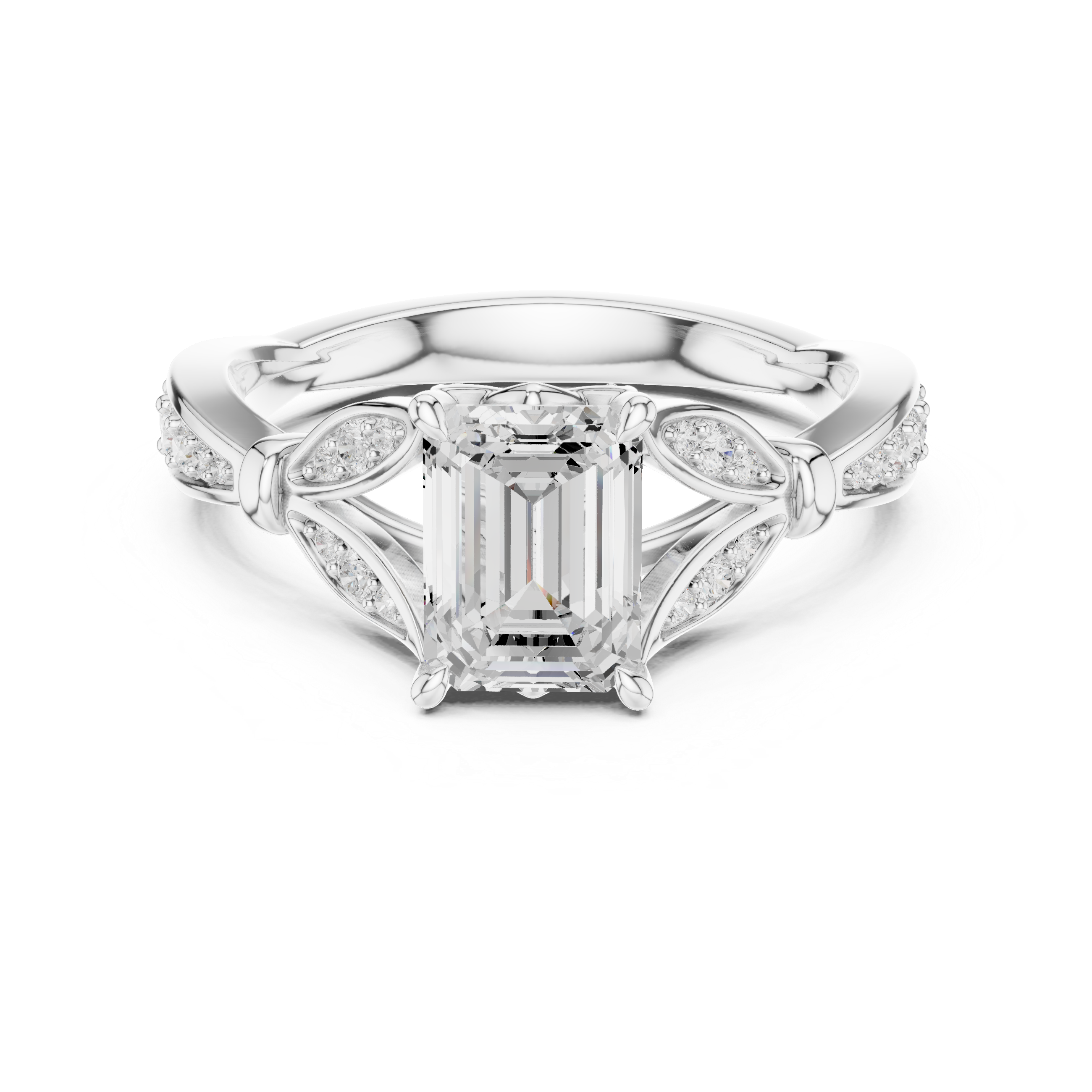 Vintage-Inspired Engagement Ring with Emerald-Cut Diamond and Milgrain Detailing
