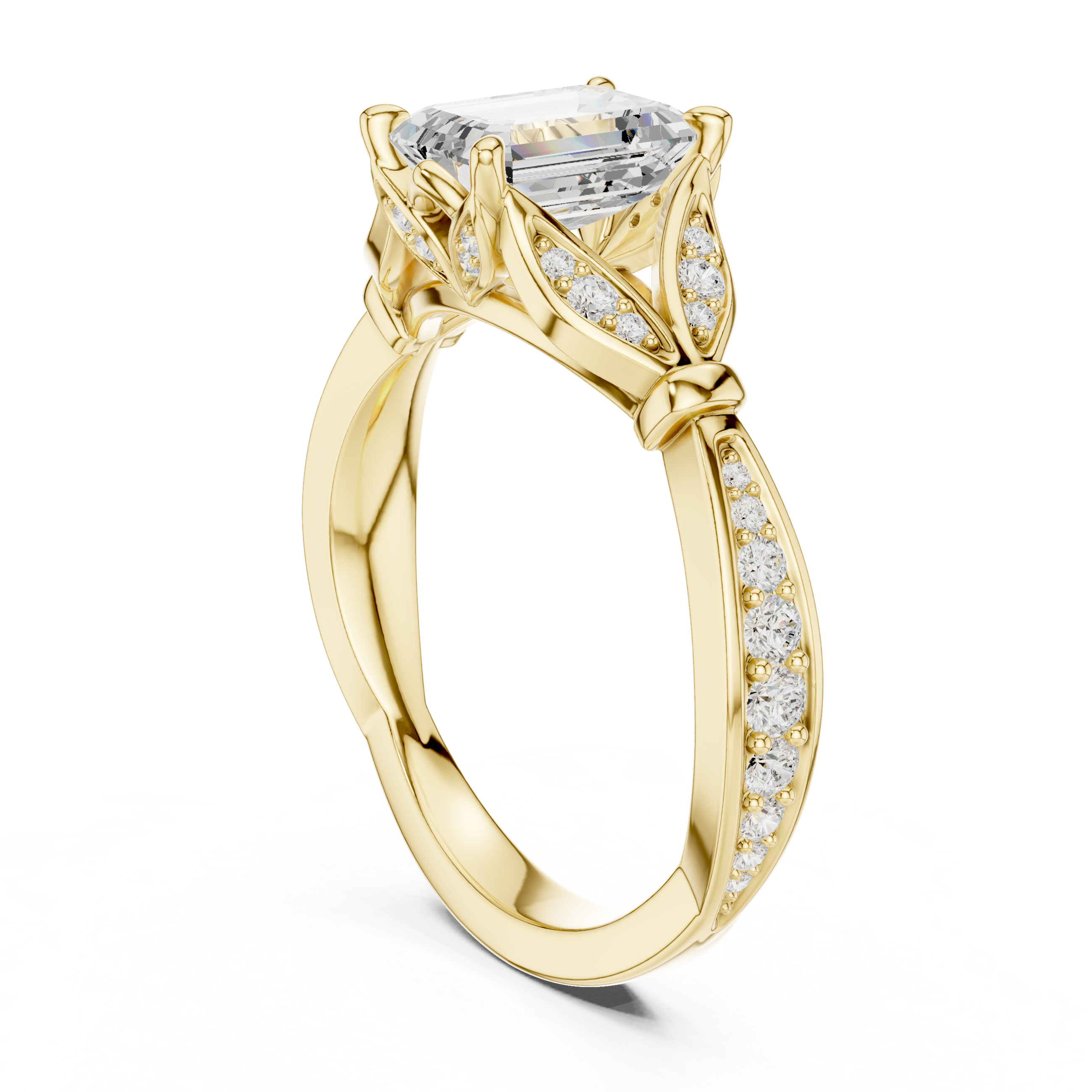 Vintage-Inspired Engagement Ring with Emerald-Cut Diamond and Milgrain Detailing