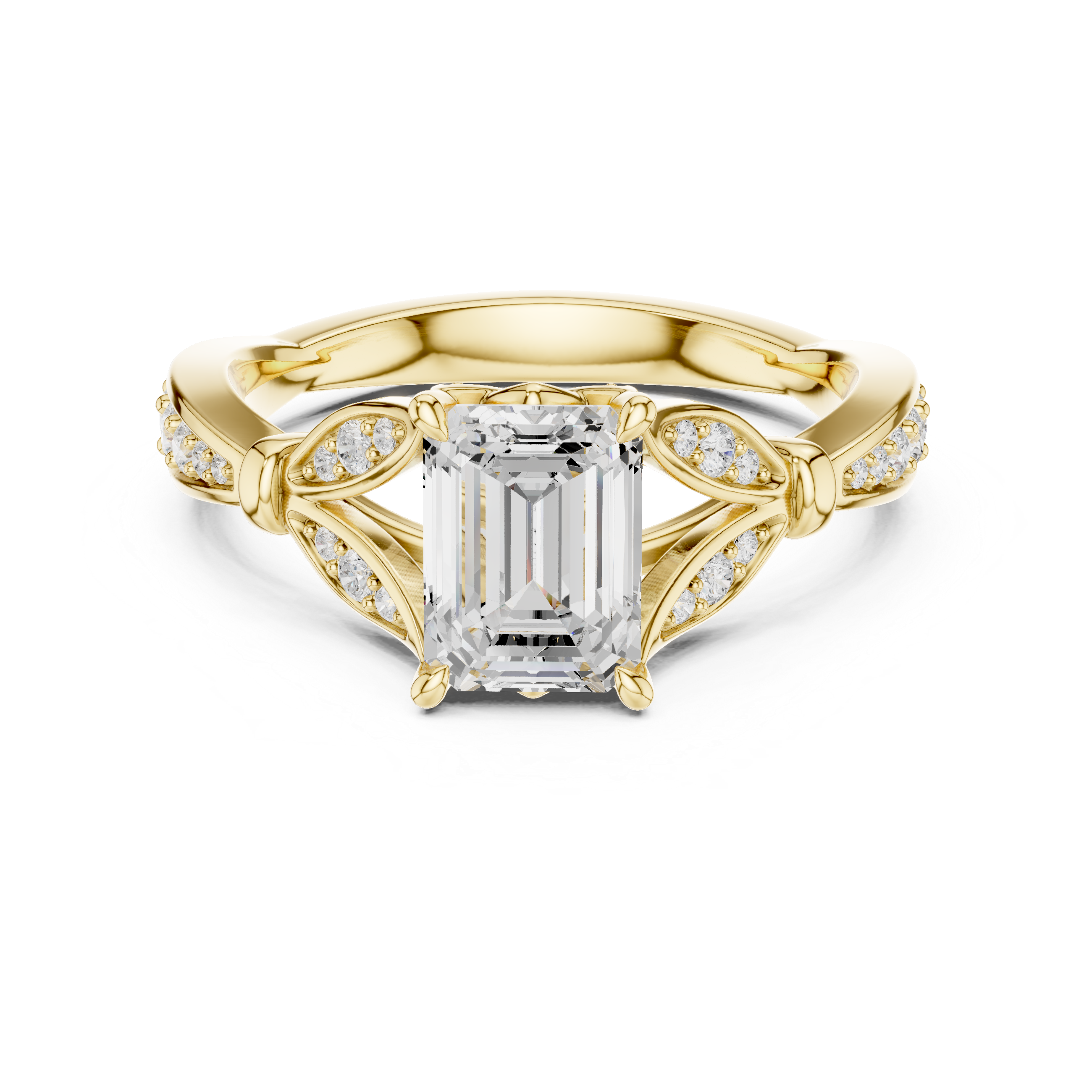 Vintage-Inspired Engagement Ring with Emerald-Cut Diamond and Milgrain Detailing