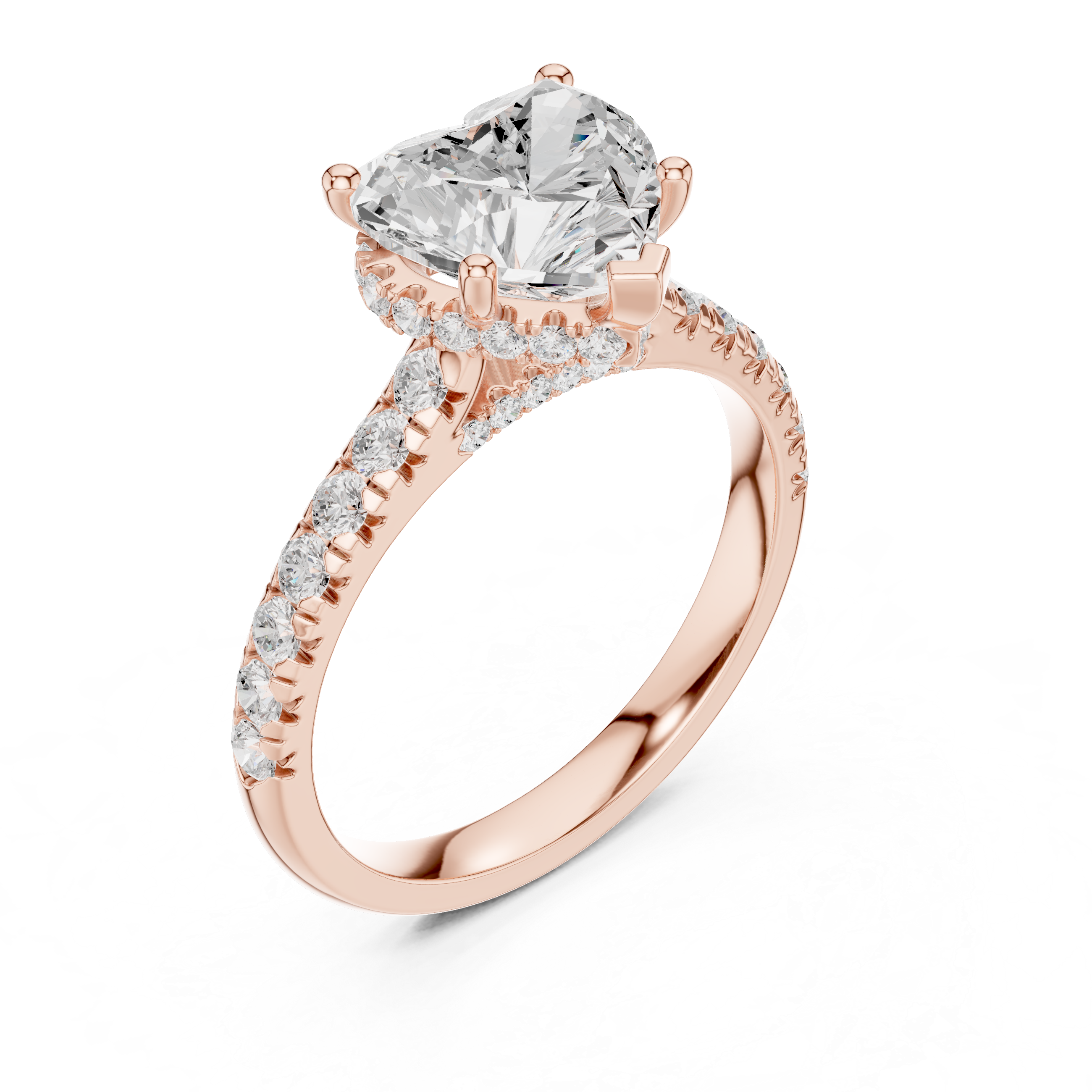 Heart-Shaped Solitaire Engagement Ring with Pav‚ Diamond Band