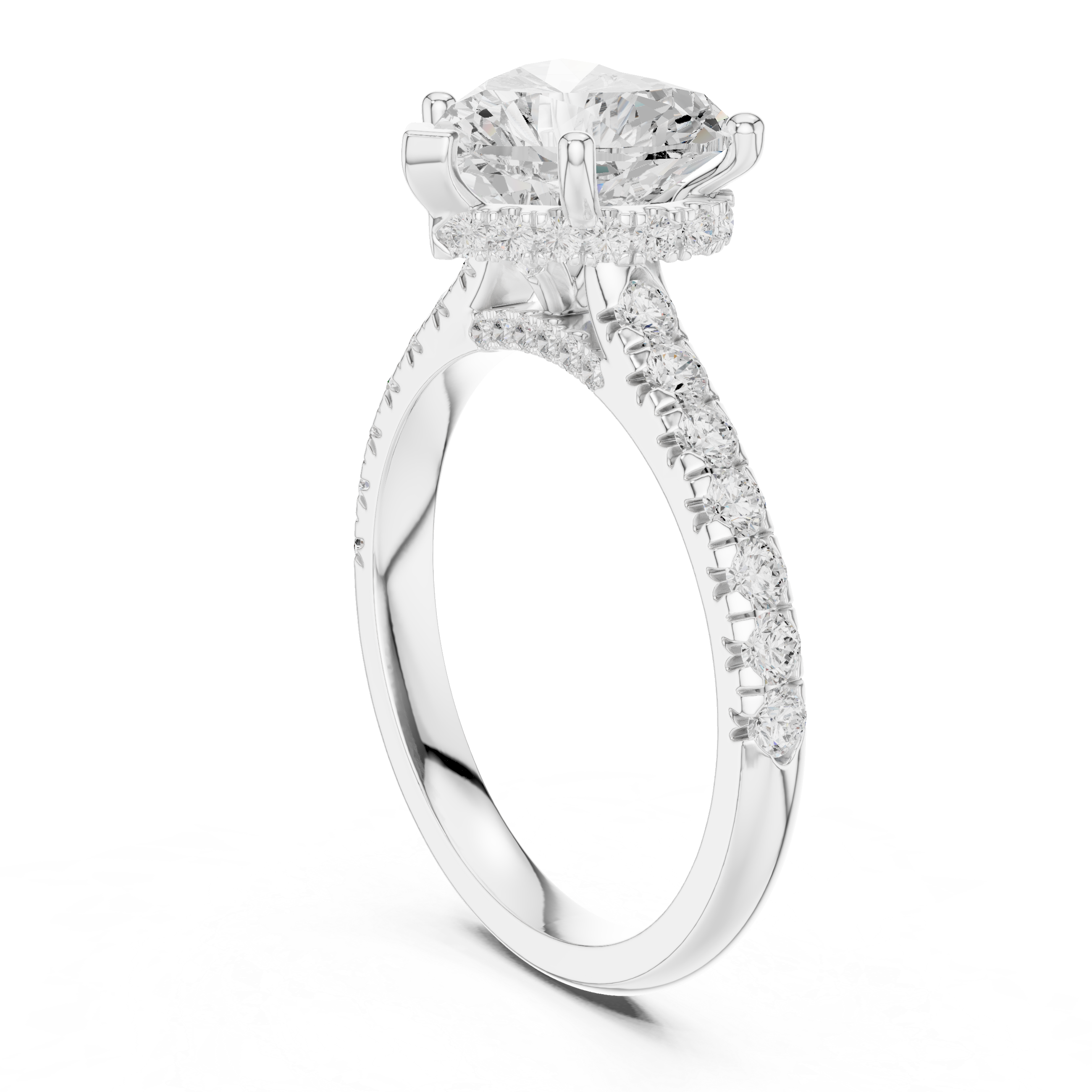 Heart-Shaped Solitaire Engagement Ring with Pav‚ Diamond Band