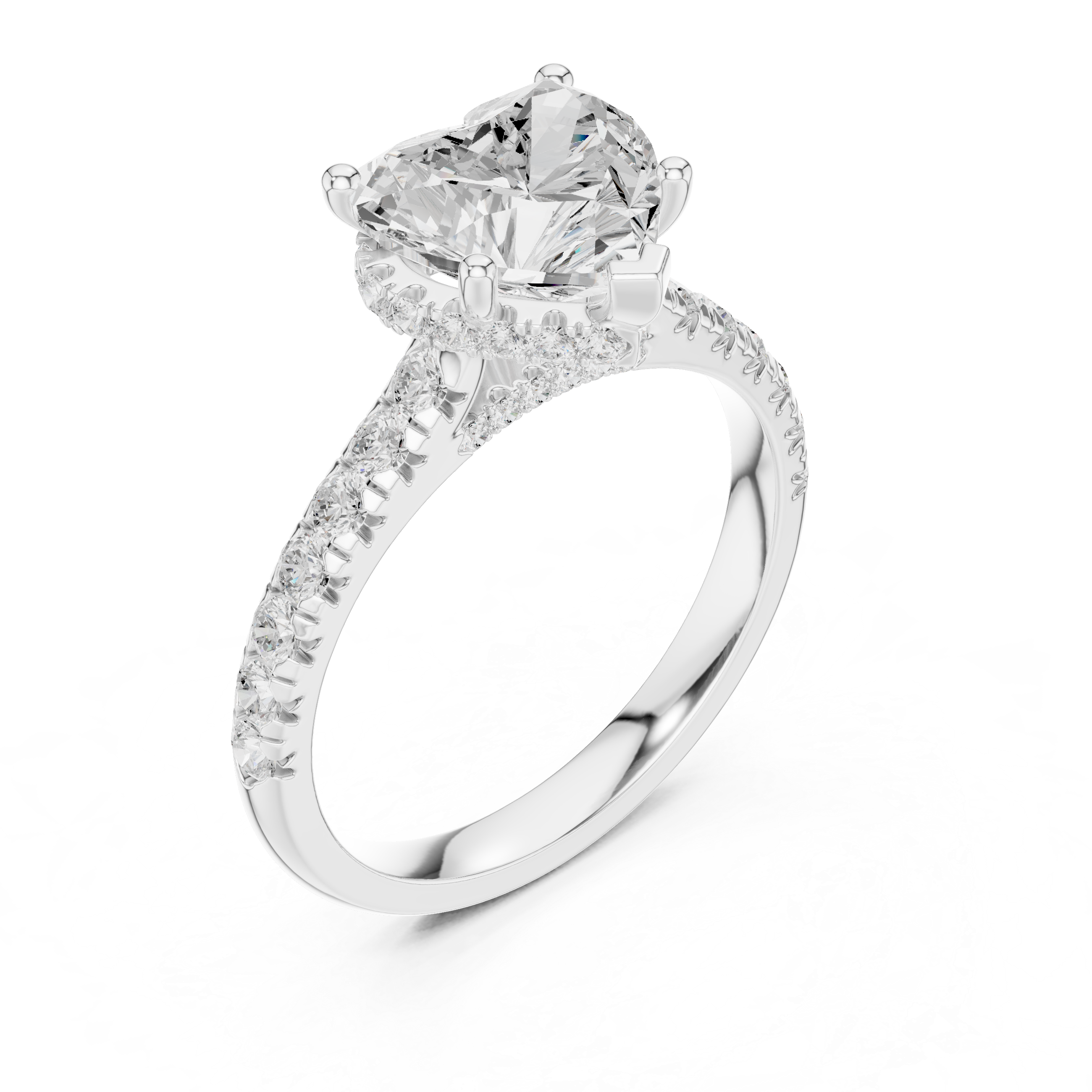 Heart-Shaped Solitaire Engagement Ring with Pav‚ Diamond Band