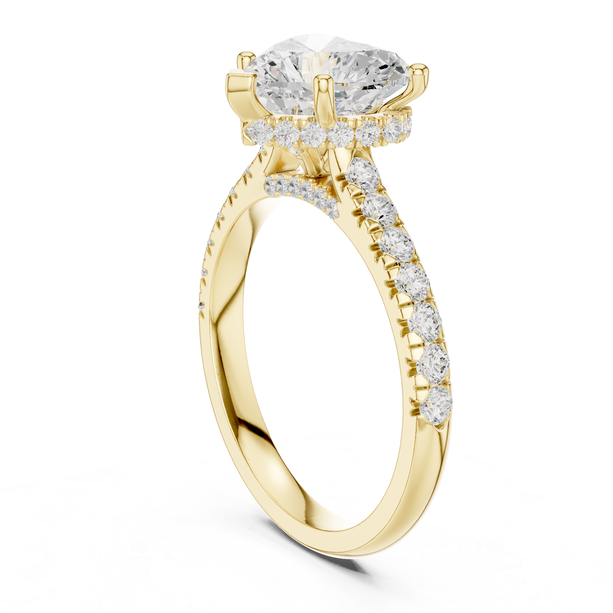 Heart-Shaped Solitaire Engagement Ring with Pav‚ Diamond Band