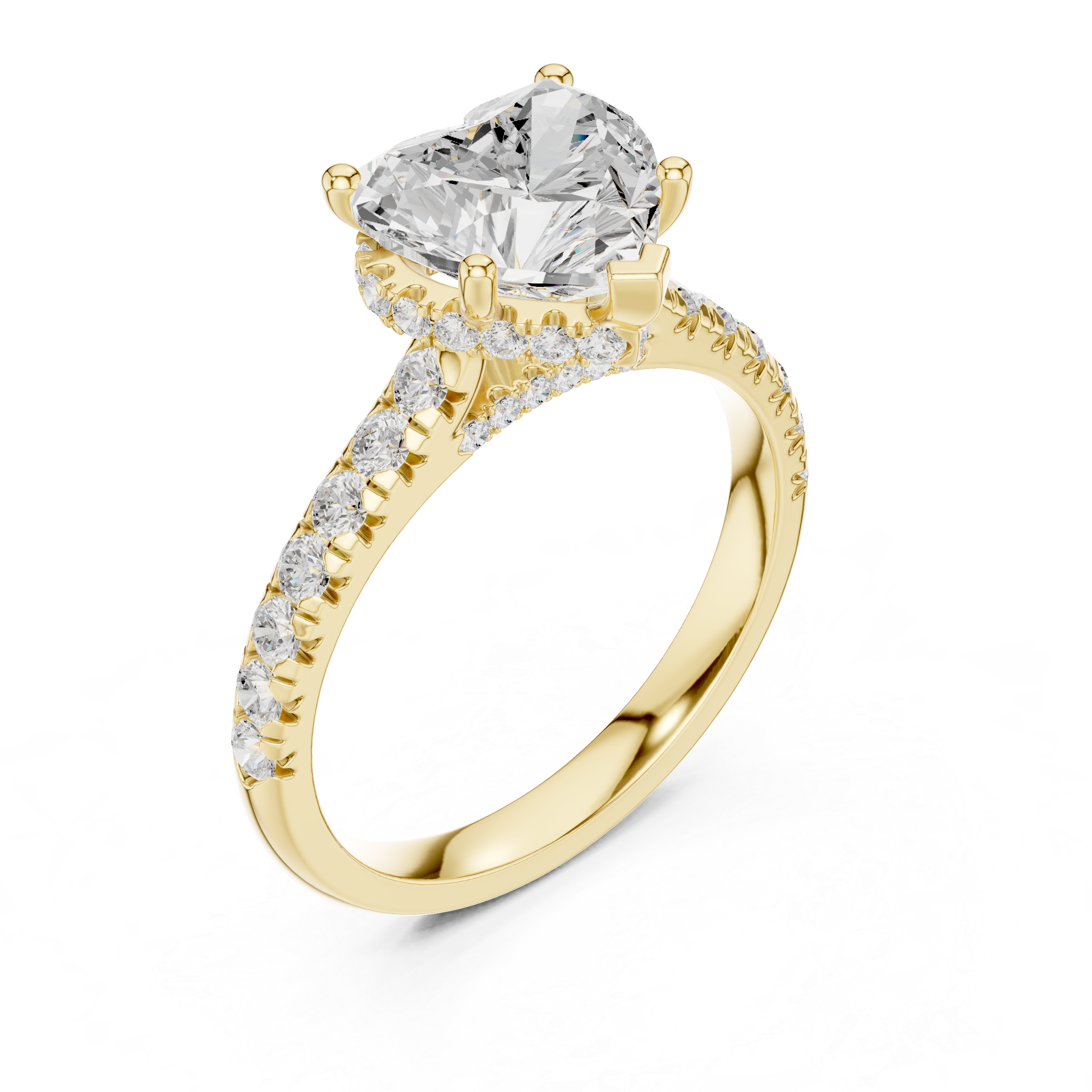 Heart-Shaped Solitaire Engagement Ring with Pav‚ Diamond Band