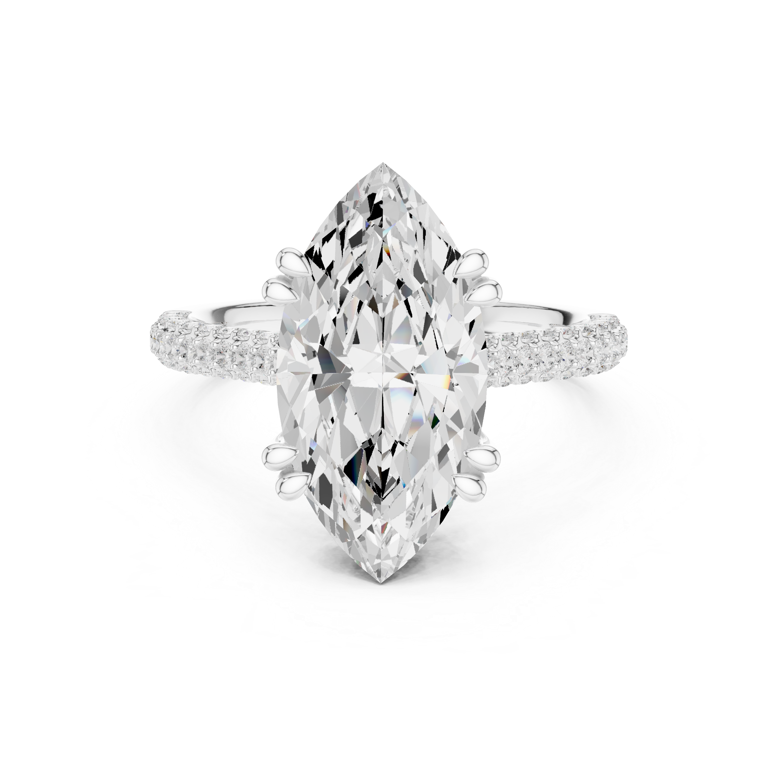 a large oval diamond and a wide pav‚ diamond band.