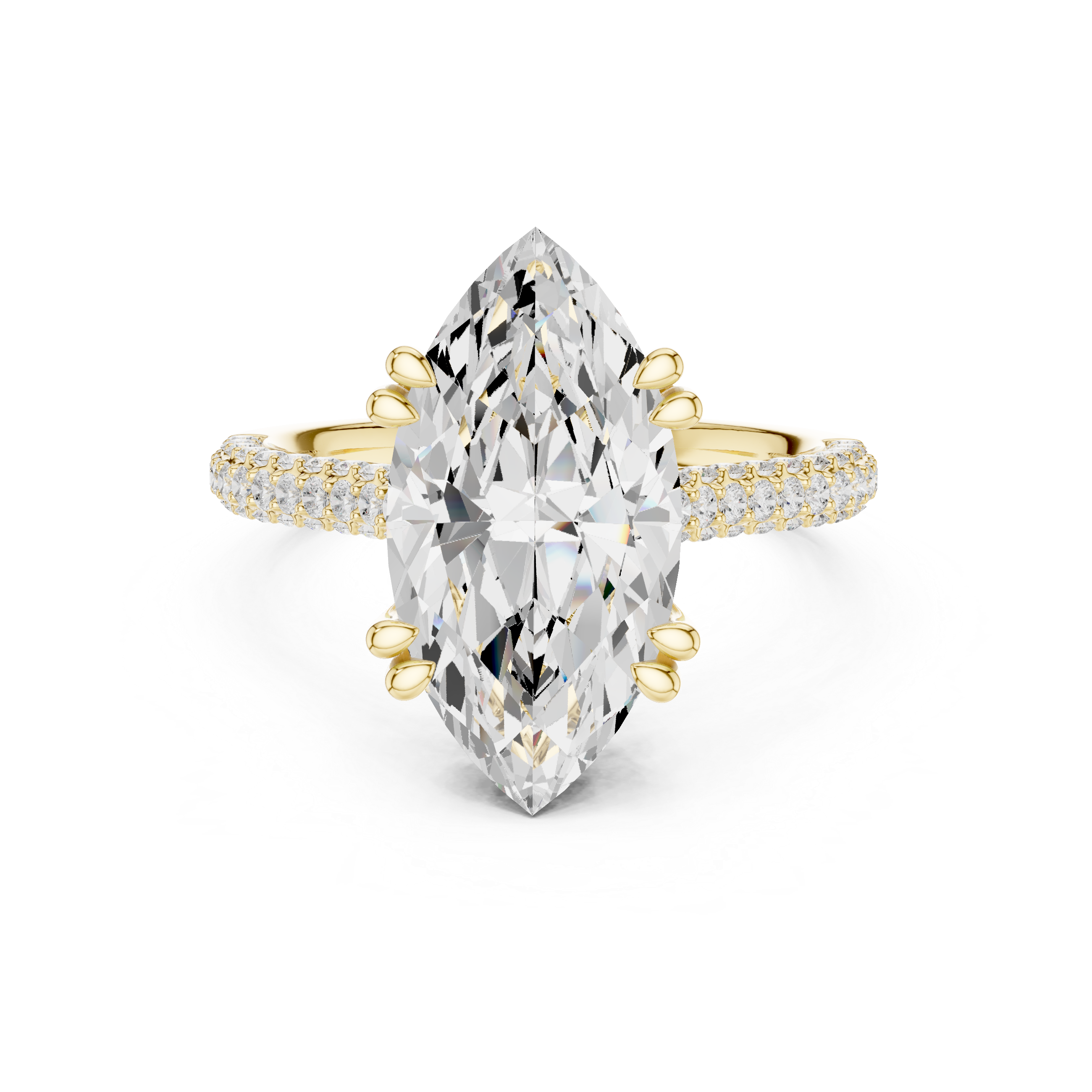 a large oval diamond and a wide pav‚ diamond band.