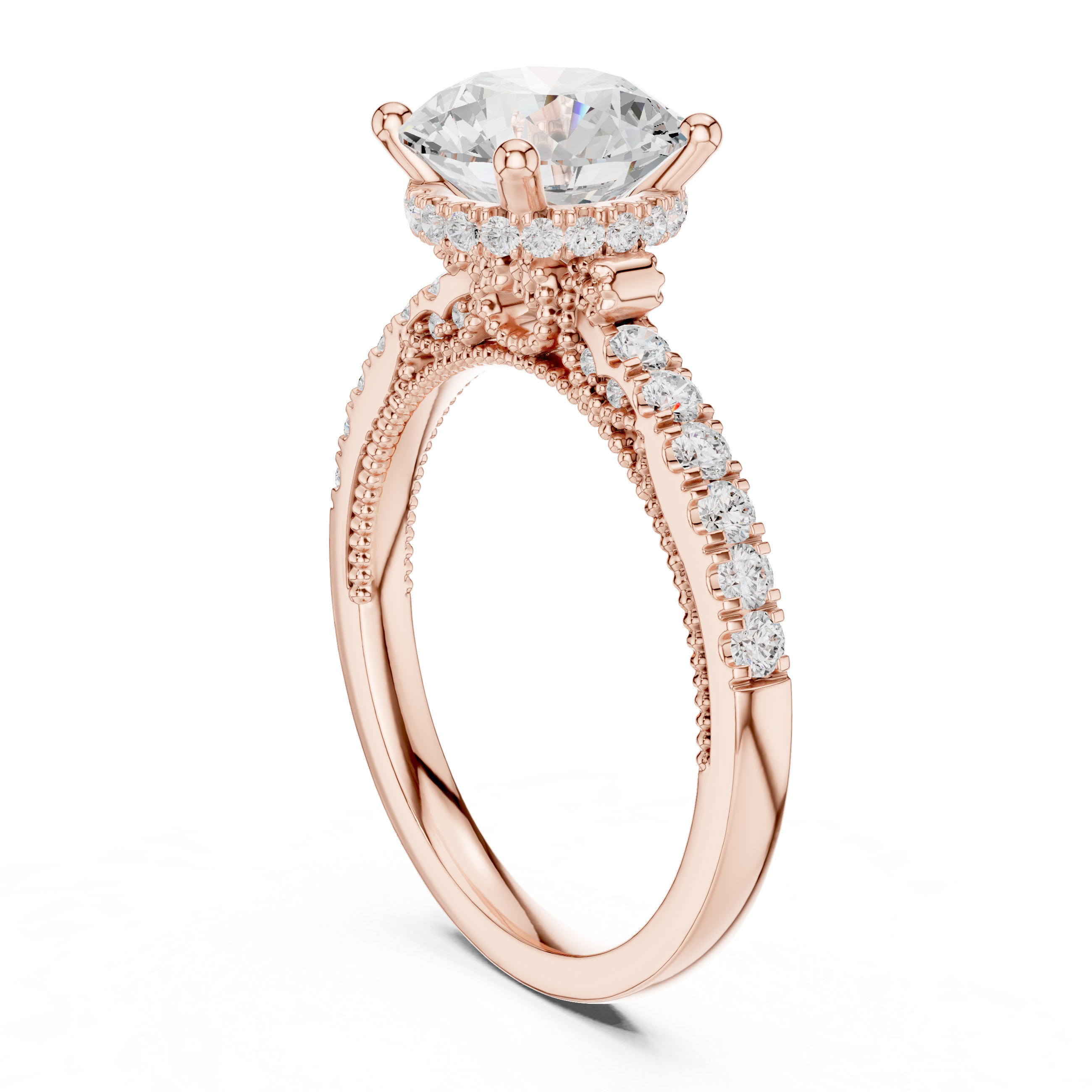 solitaire diamond ring with pav‚ diamond band.