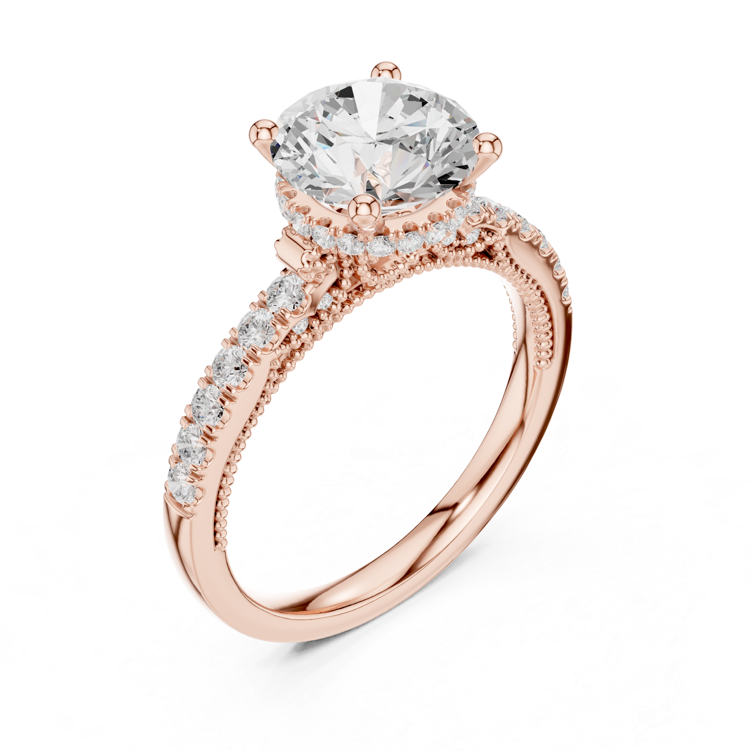 solitaire diamond ring with pav‚ diamond band.