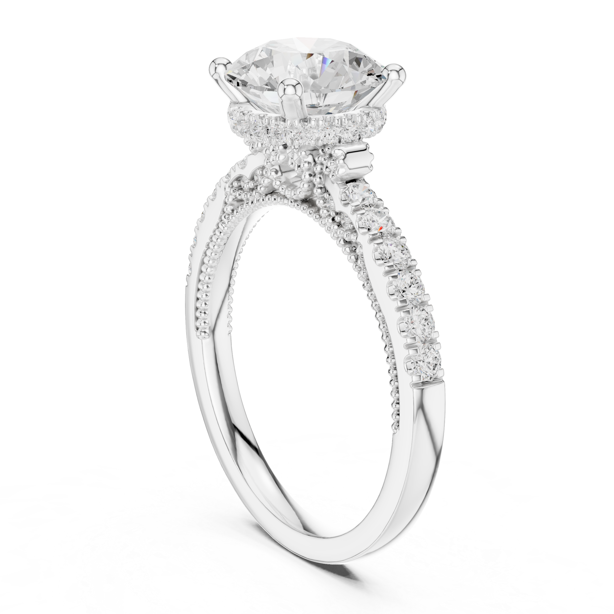 solitaire diamond ring with pav‚ diamond band.
