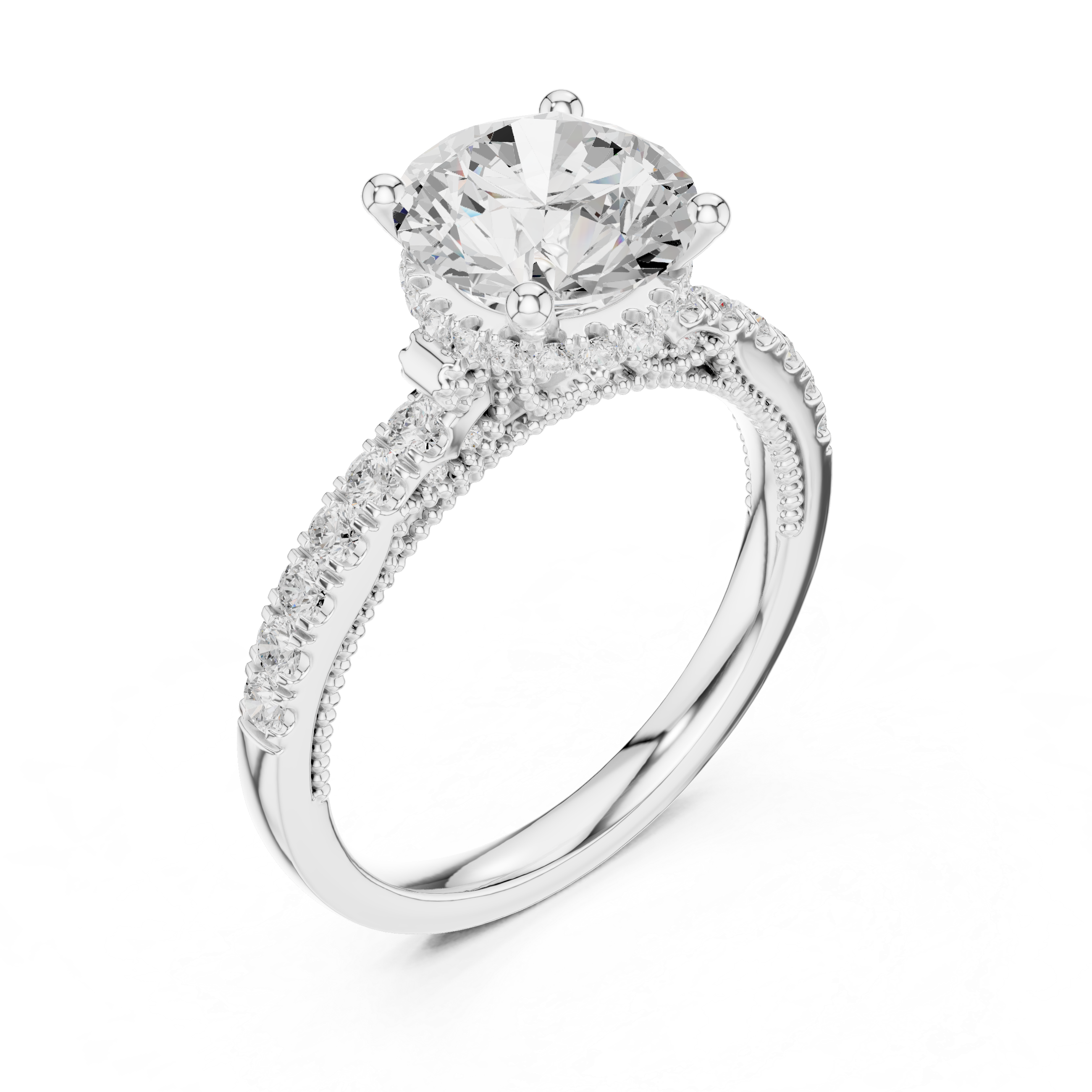 solitaire diamond ring with pav‚ diamond band.