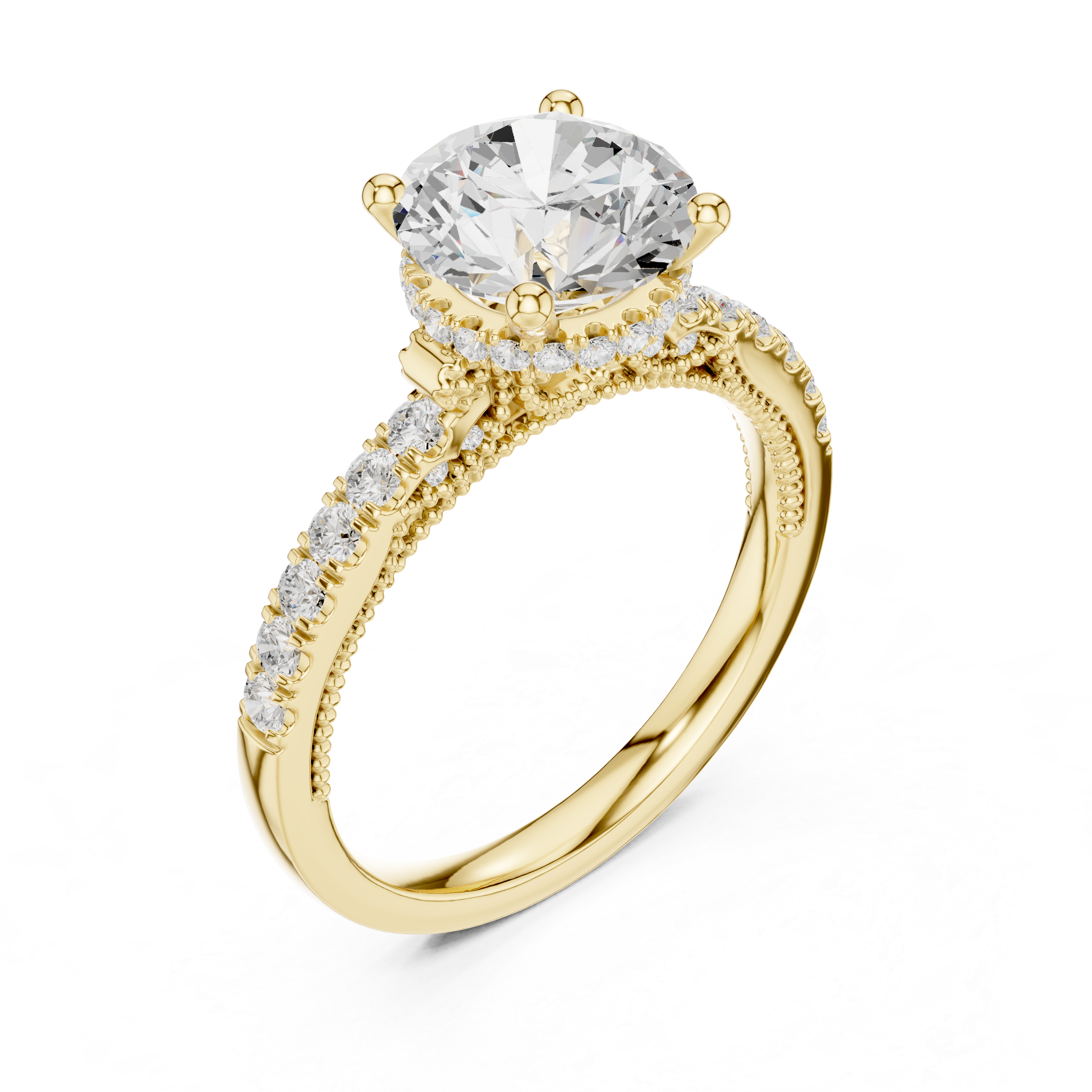 solitaire diamond ring with pav‚ diamond band.