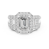 Emerald-Cut Diamond Halo Ring with Side Emerald-Cut Accents
