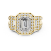 Emerald-Cut Diamond Halo Ring with Side Emerald-Cut Accents