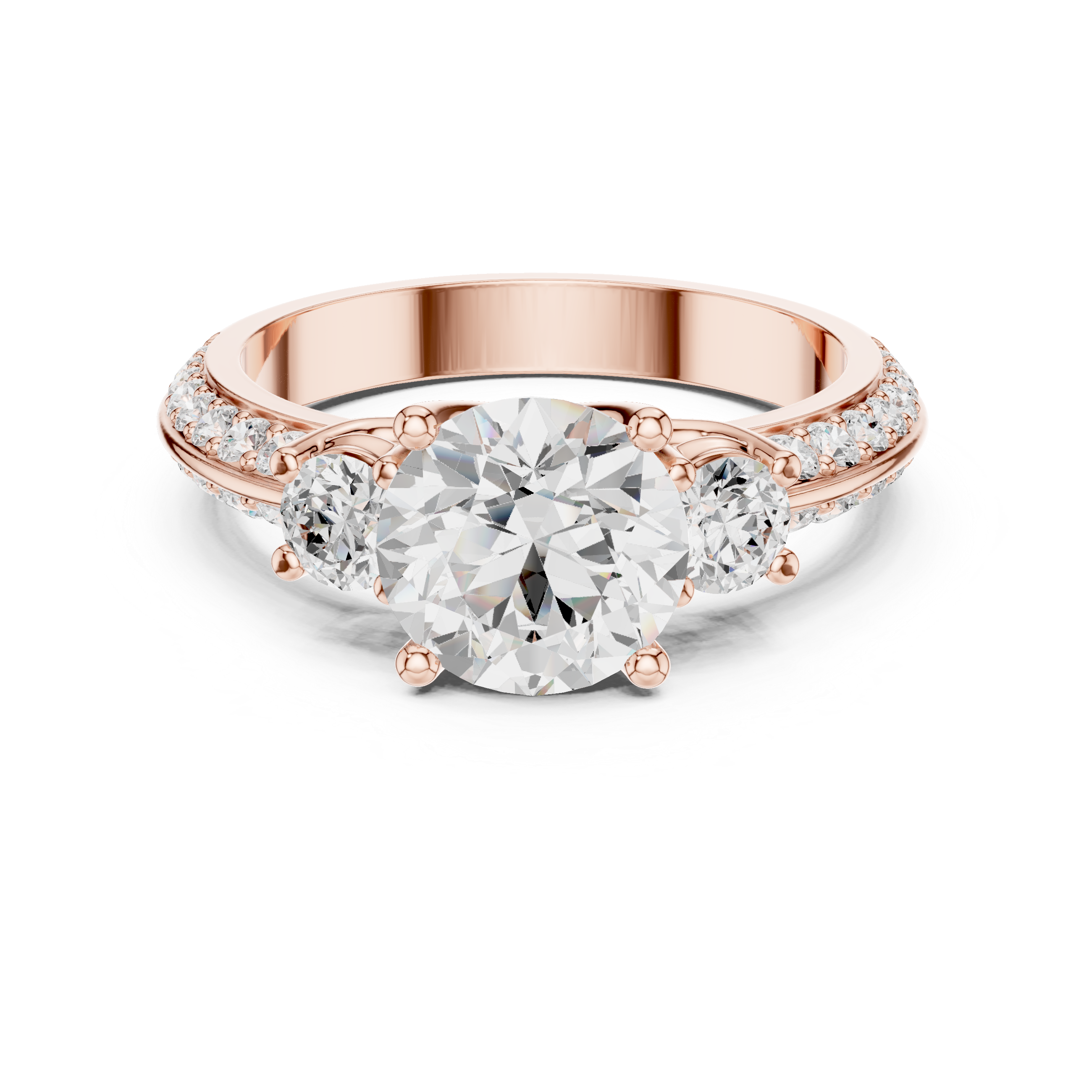 Classic Three-Stone Diamond Engagement Ring with Pave Band