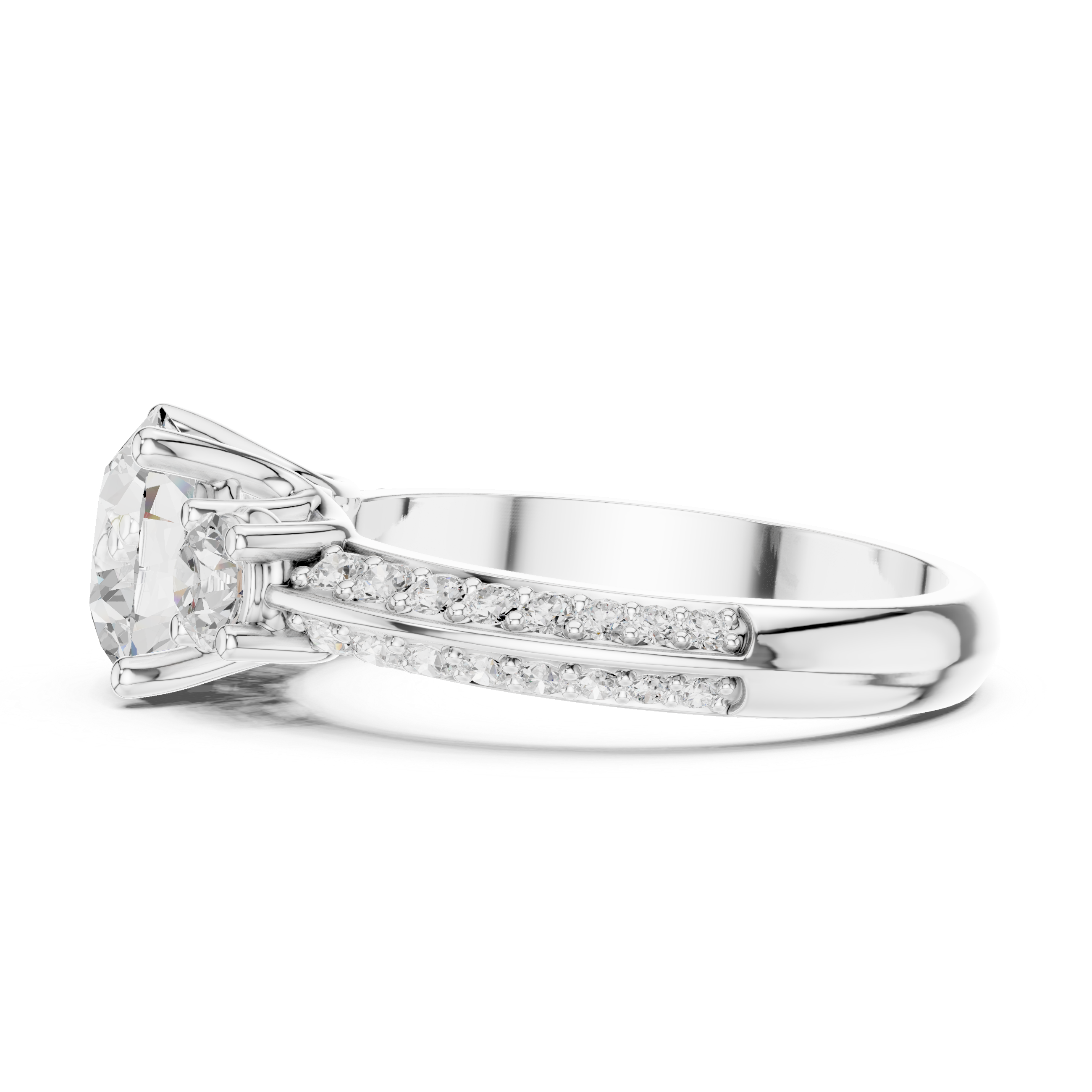 Classic Three-Stone Diamond Engagement Ring with Pave Band