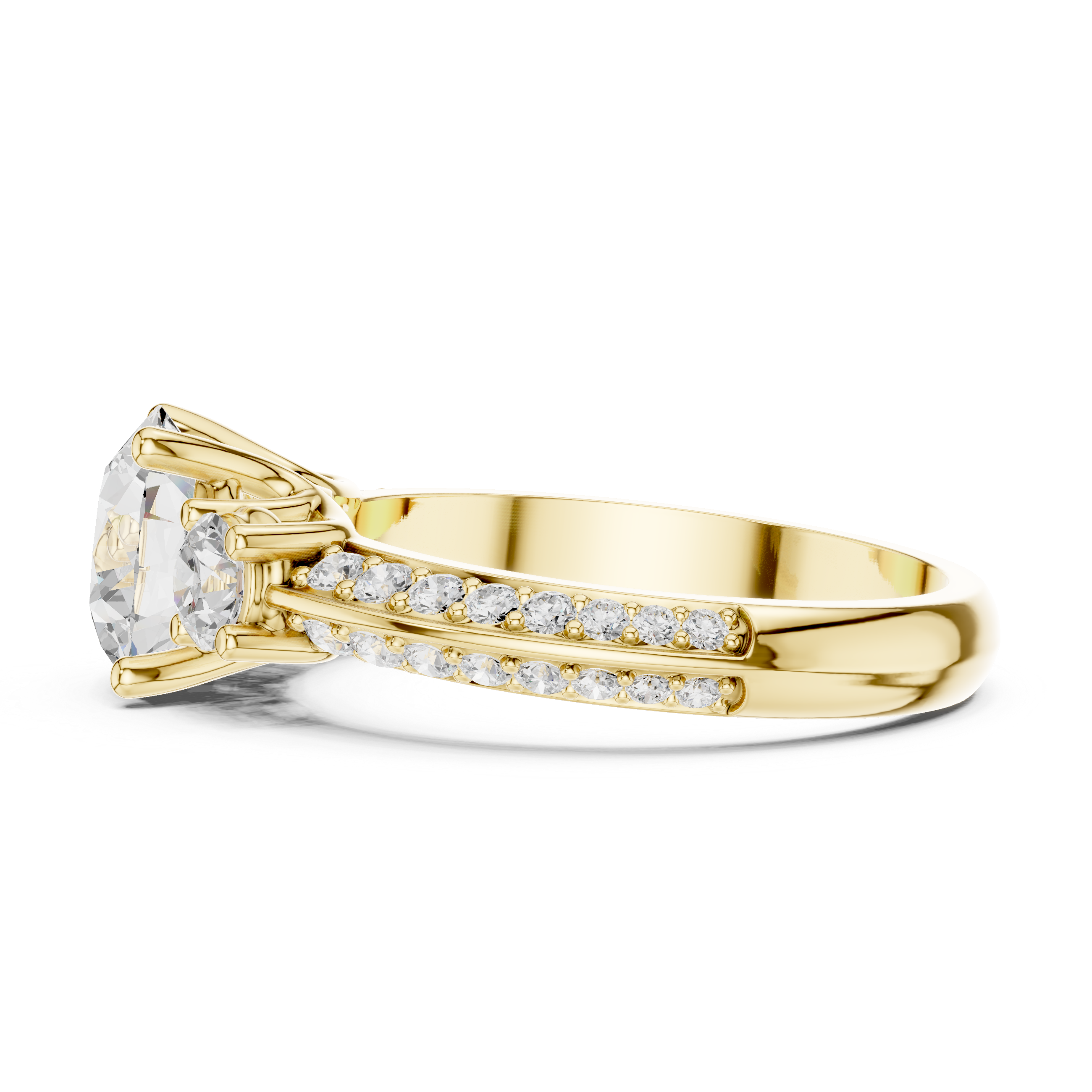 Classic Three-Stone Diamond Engagement Ring with Pave Band