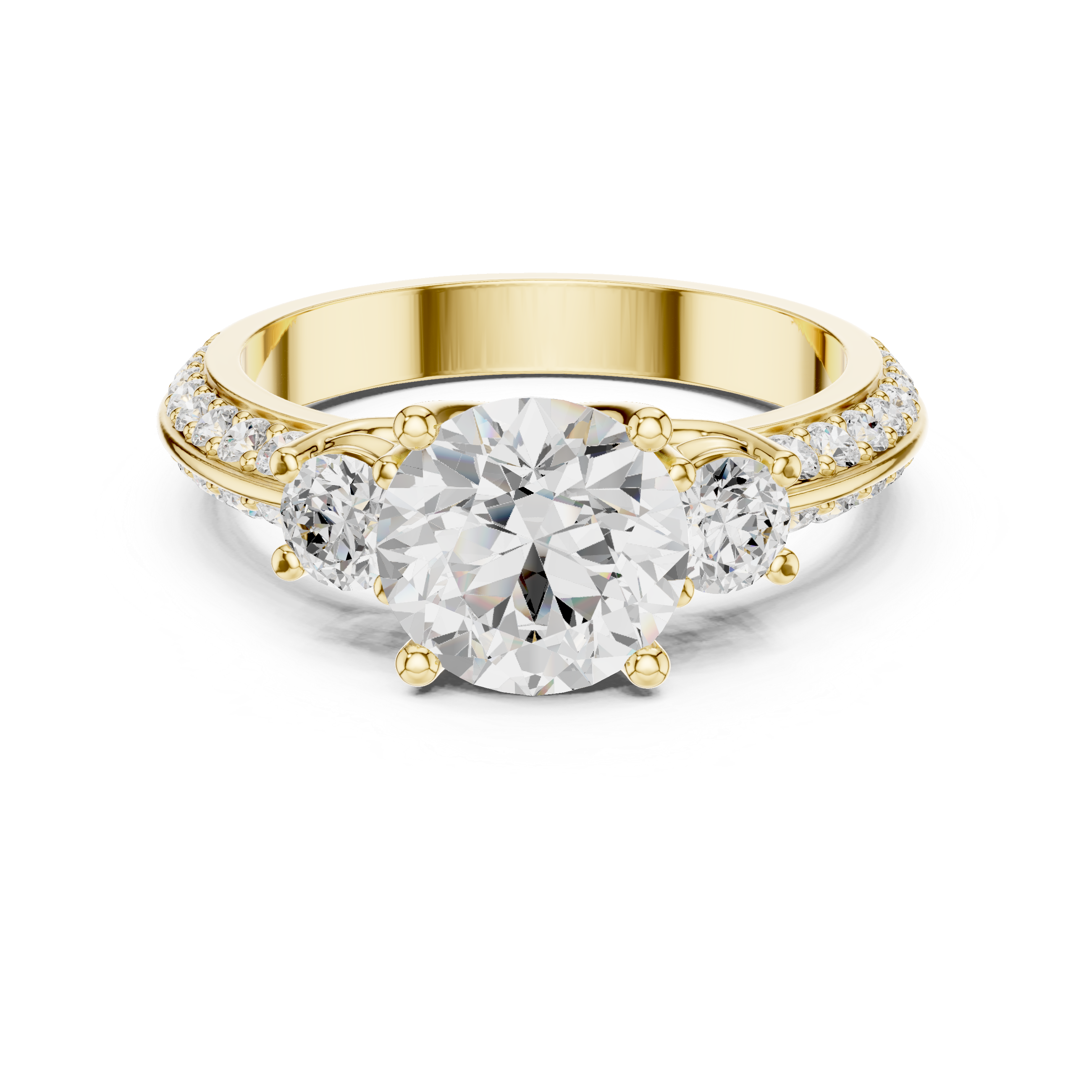 Classic Three-Stone Diamond Engagement Ring with Pave Band