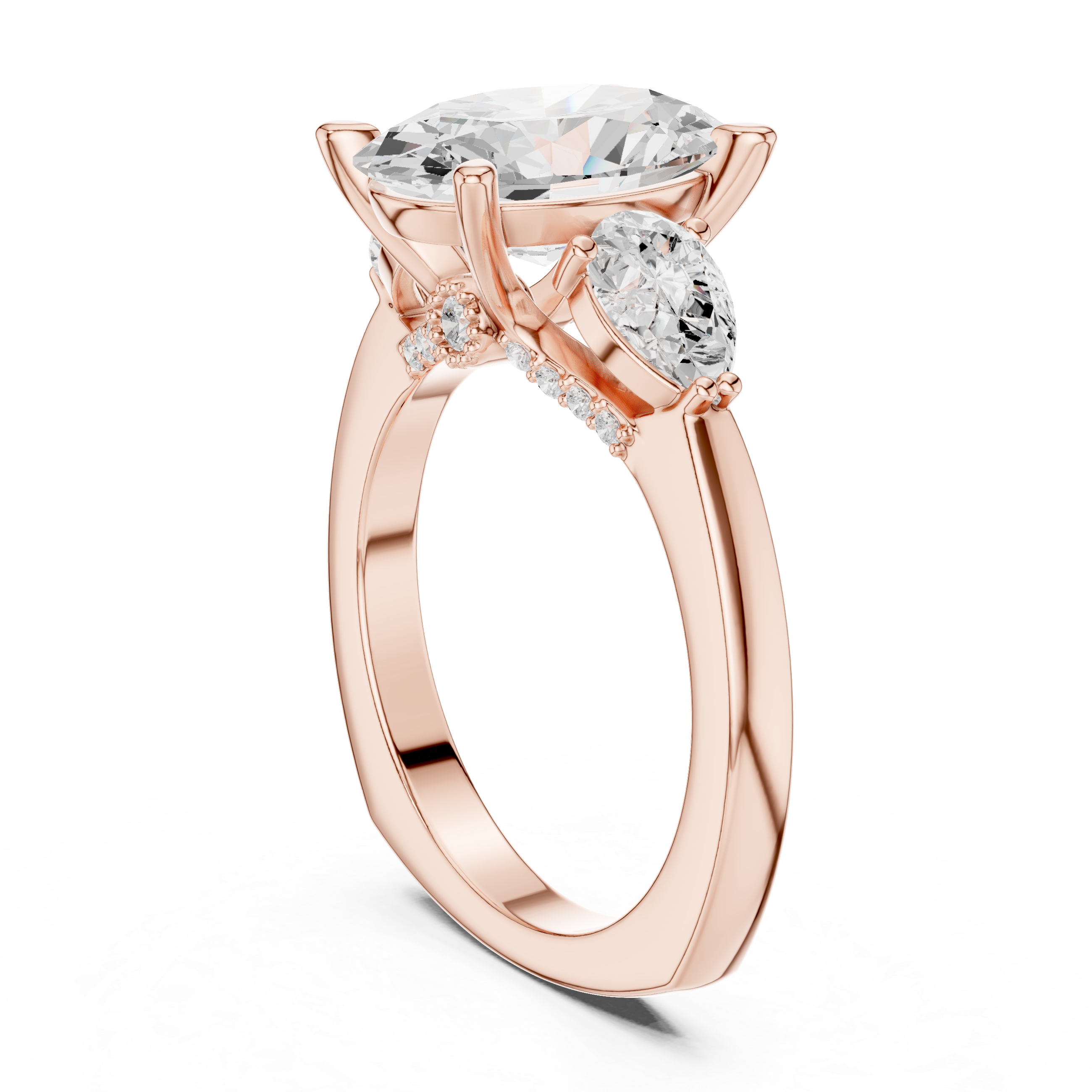 Oval Center Diamond with Two Pear Side Stones Ring