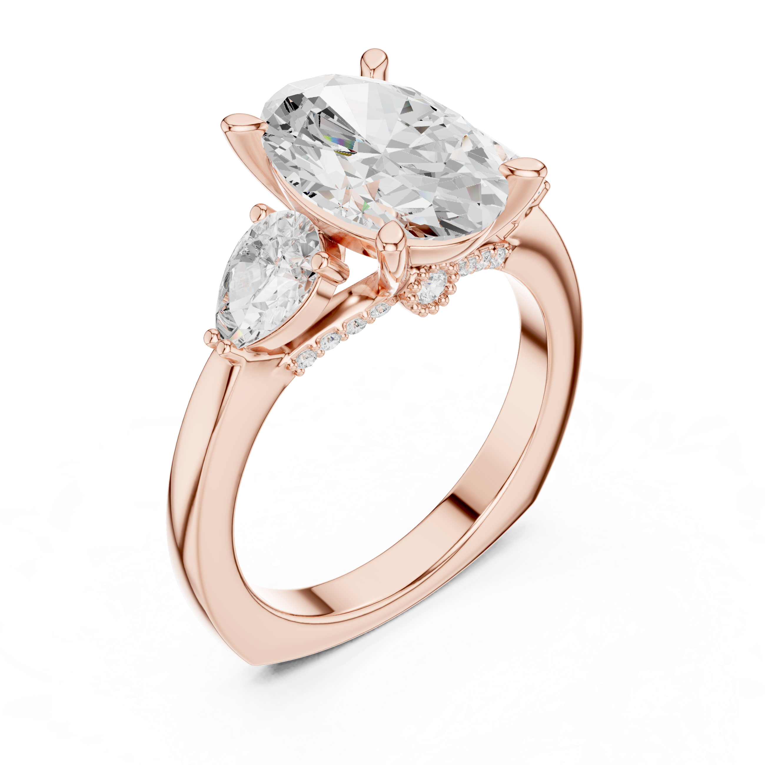 Oval Center Diamond with Two Pear Side Stones Ring