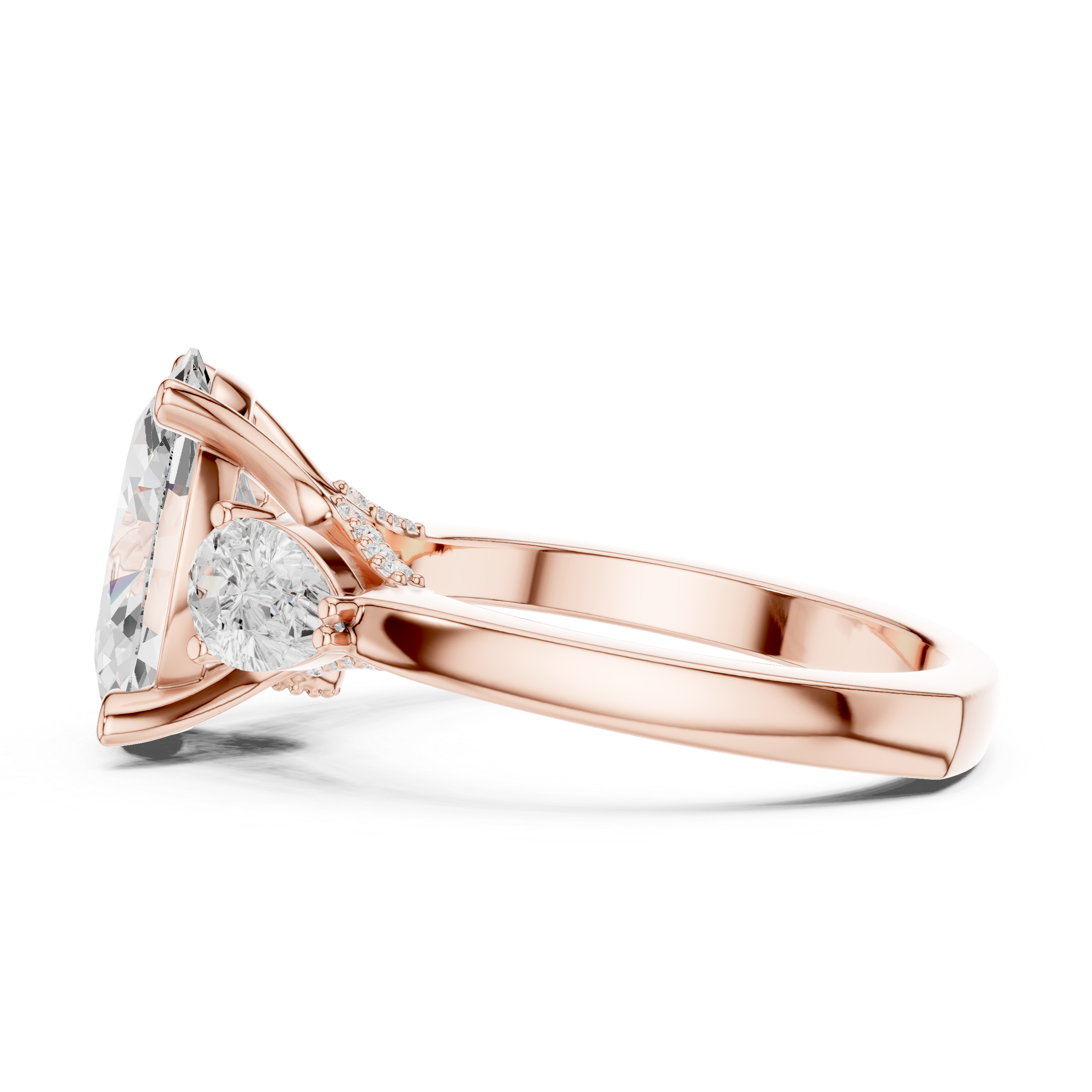 Oval Center Diamond with Two Pear Side Stones Ring