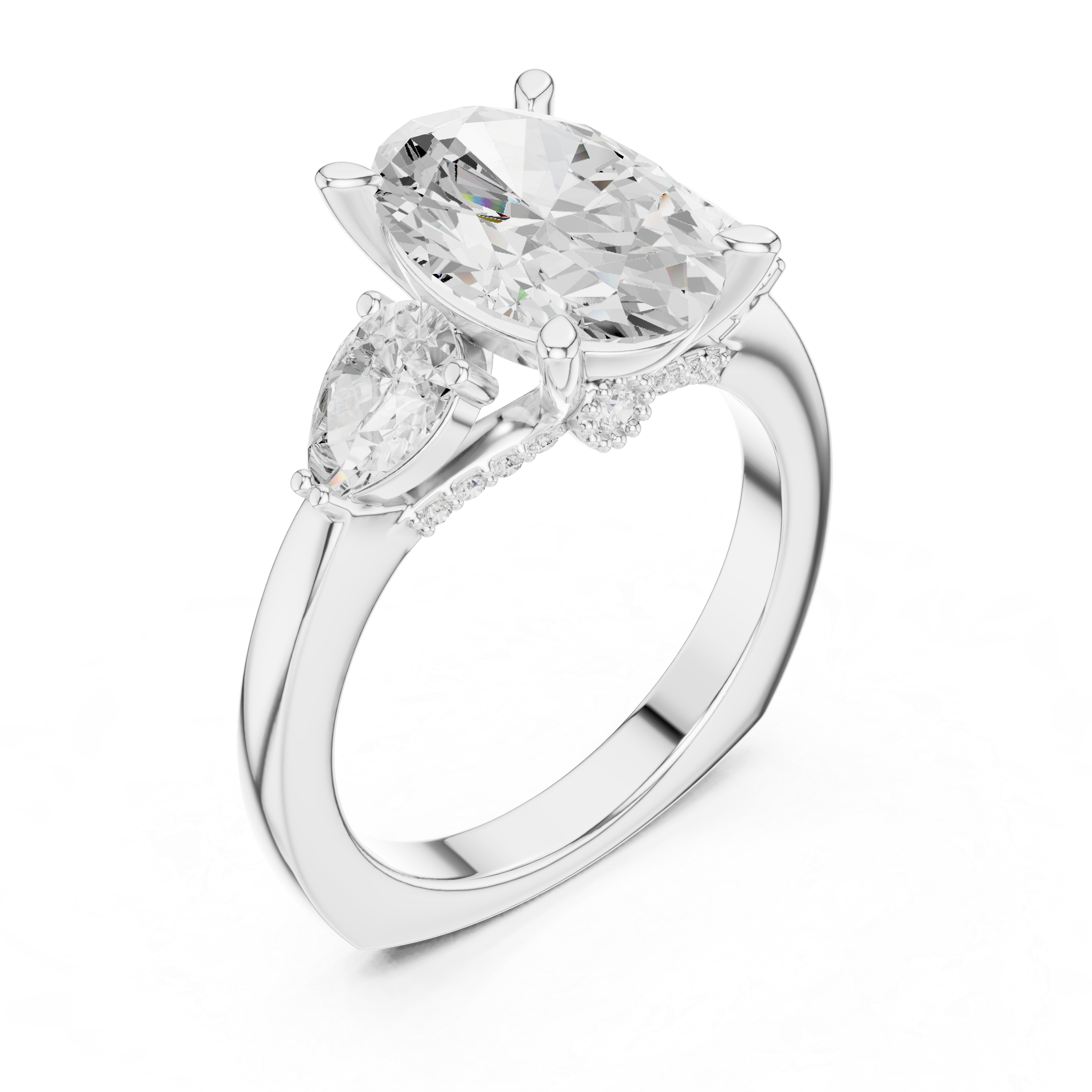 Oval Center Diamond with Two Pear Side Stones Ring