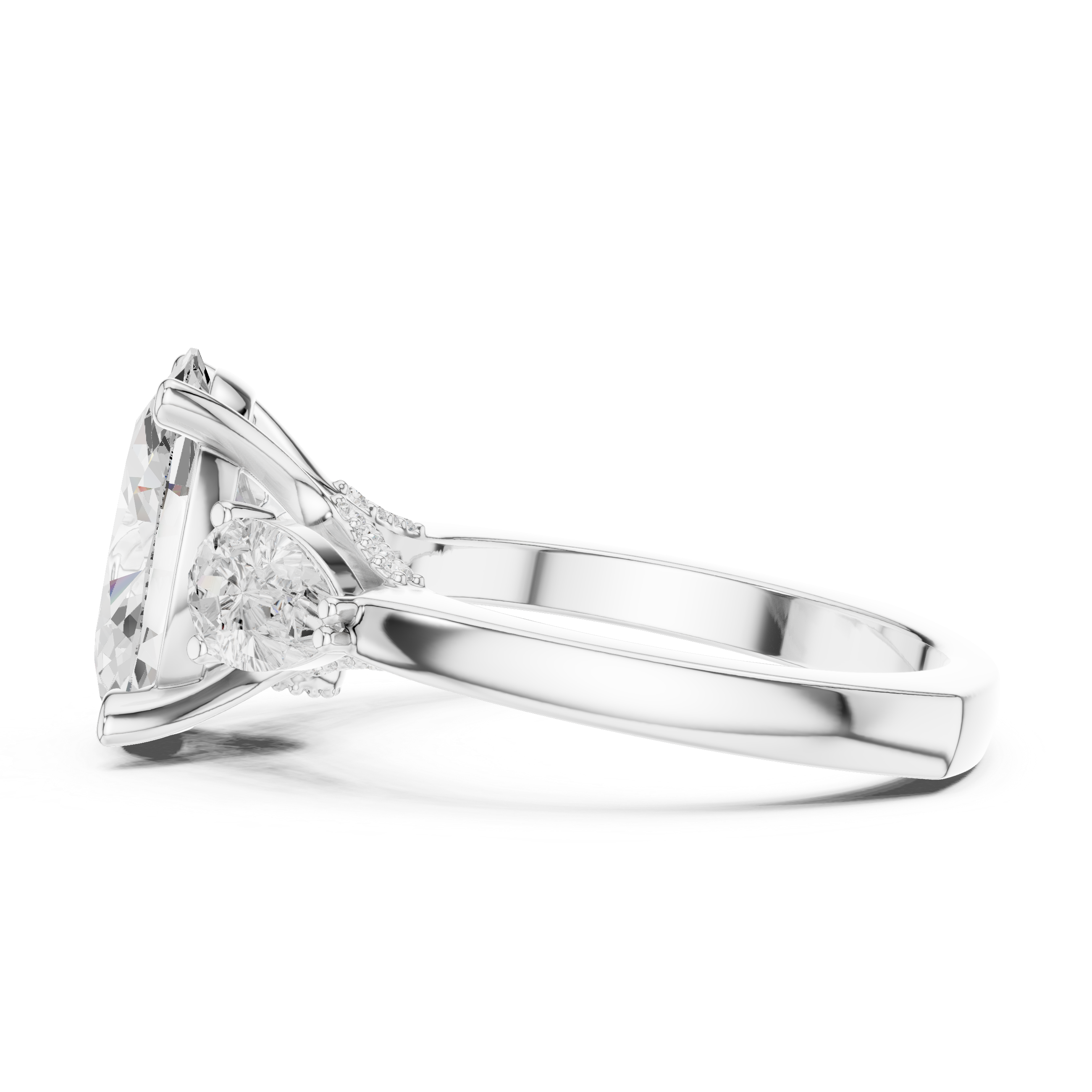 Oval Center Diamond with Two Pear Side Stones Ring