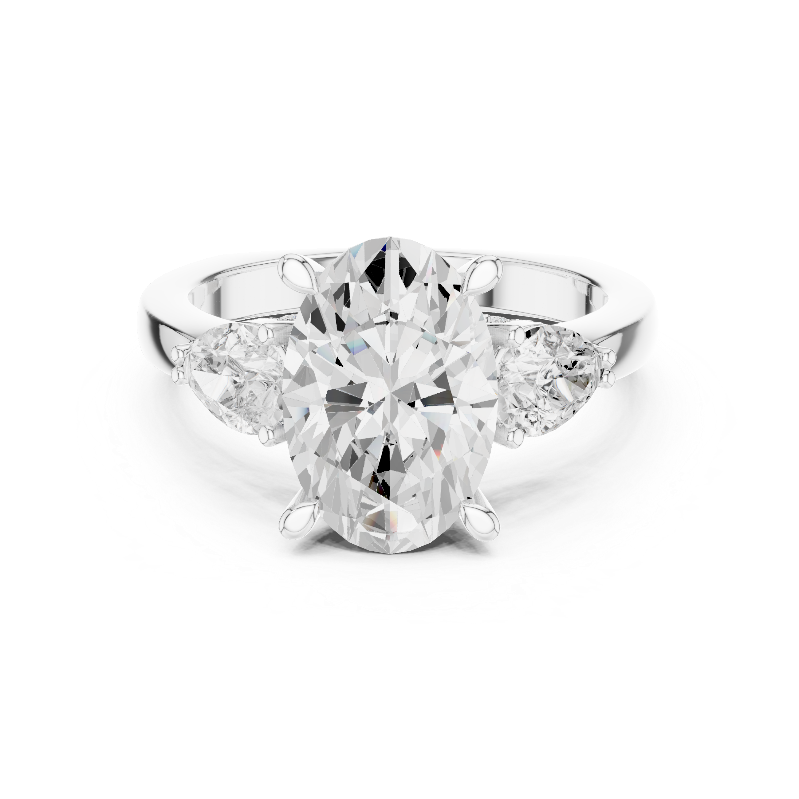 Oval Center Diamond with Two Pear Side Stones Ring