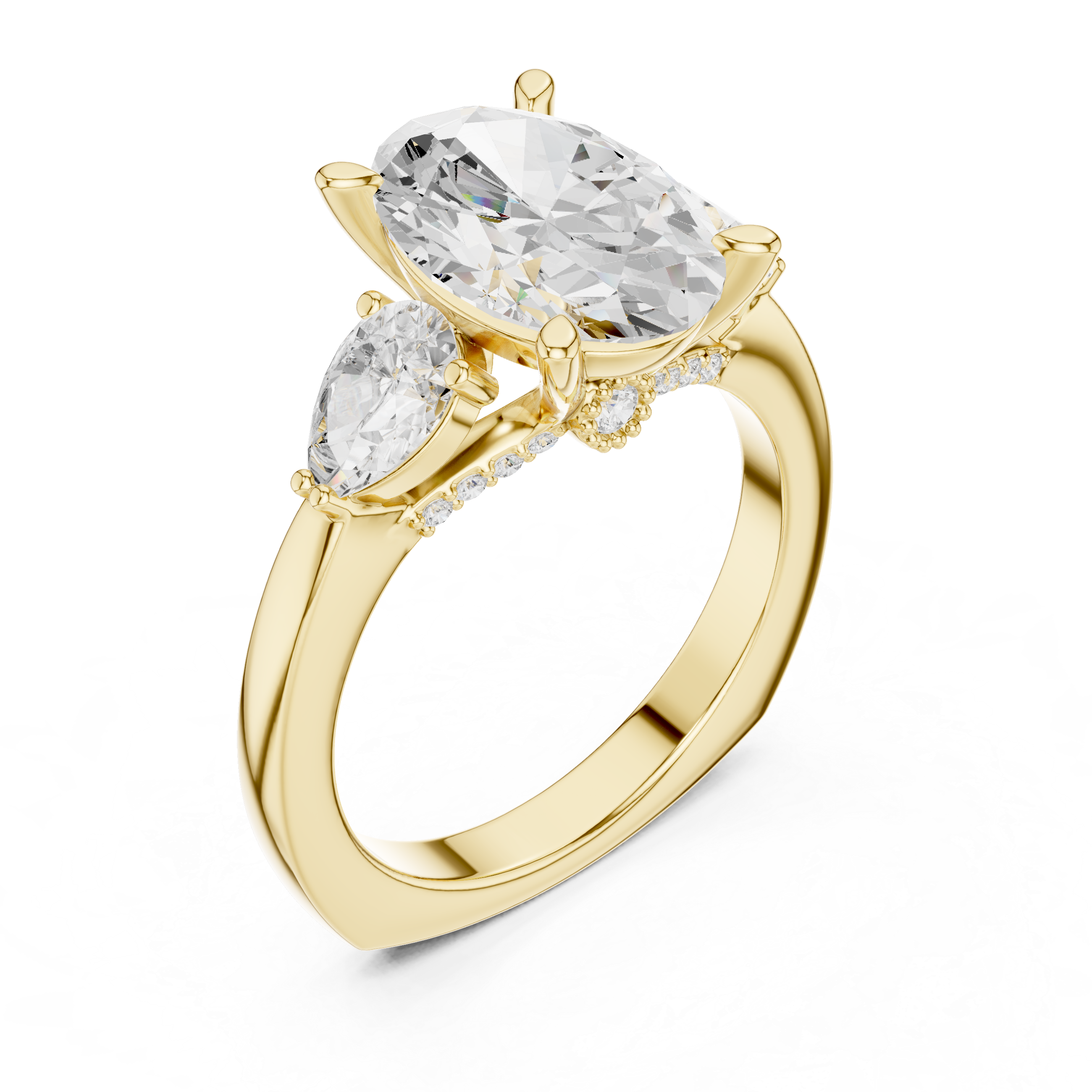 Oval Center Diamond with Two Pear Side Stones Ring