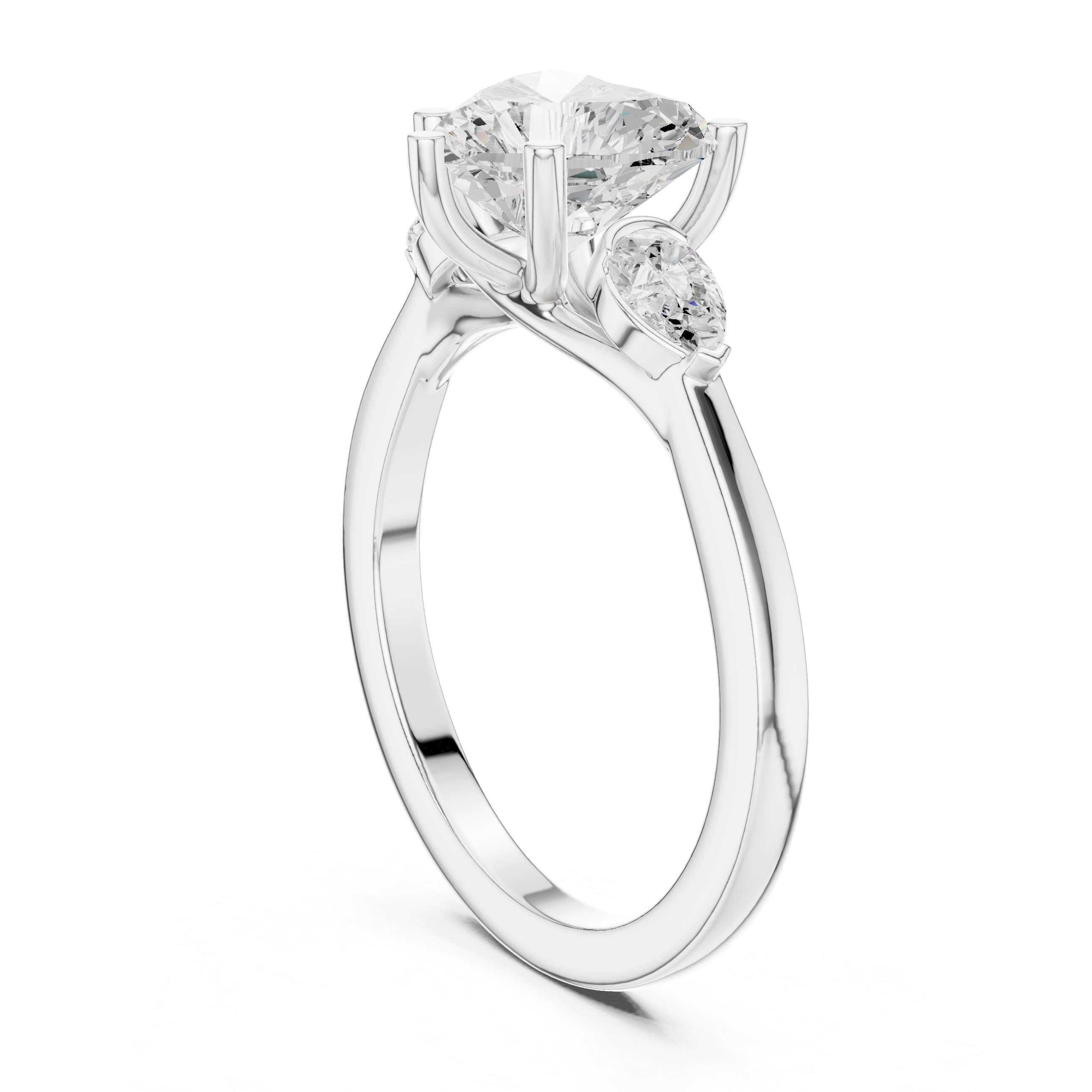 Heart-Shaped Diamond Engagement Ring with Pear Side Stones