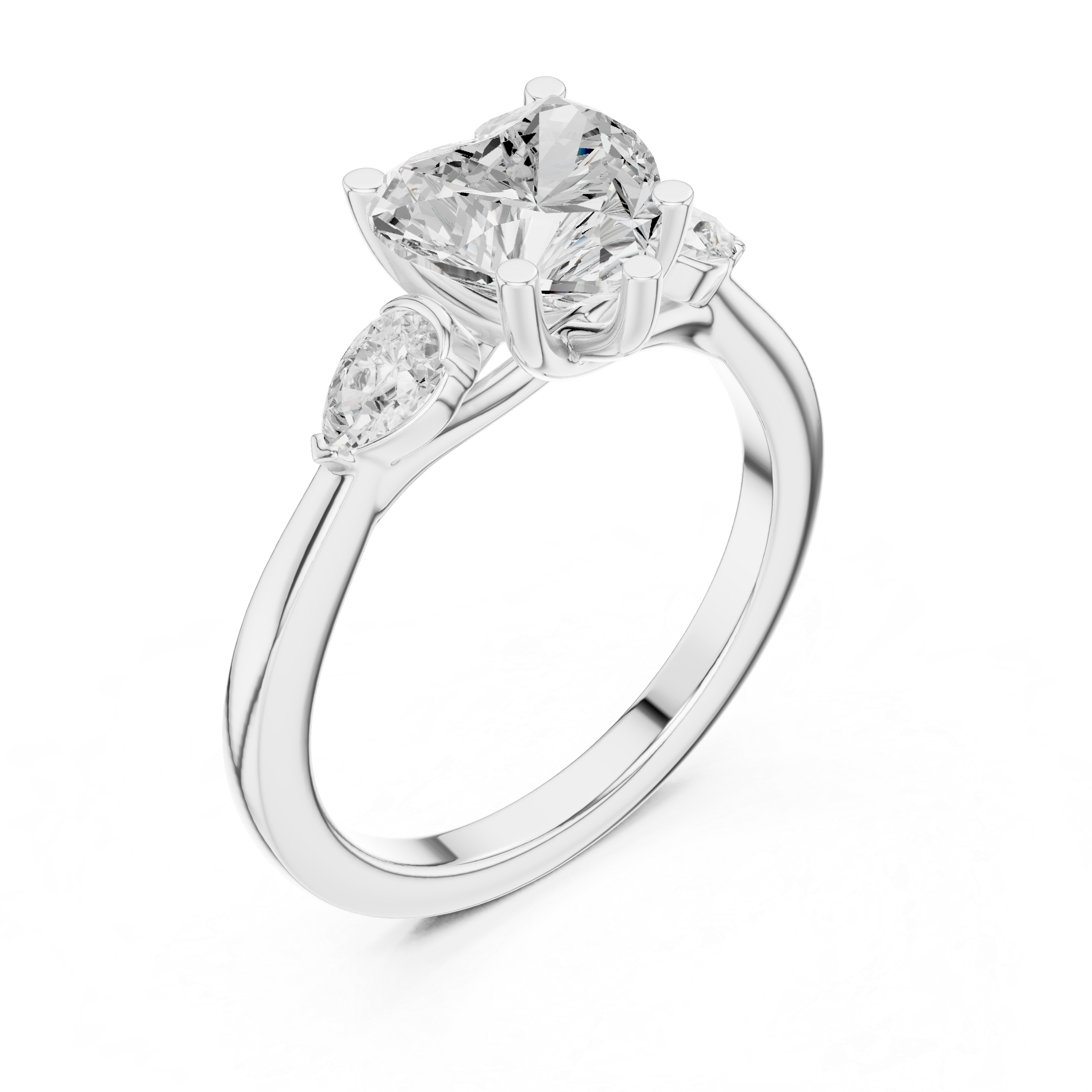 Heart-Shaped Diamond Engagement Ring with Pear Side Stones
