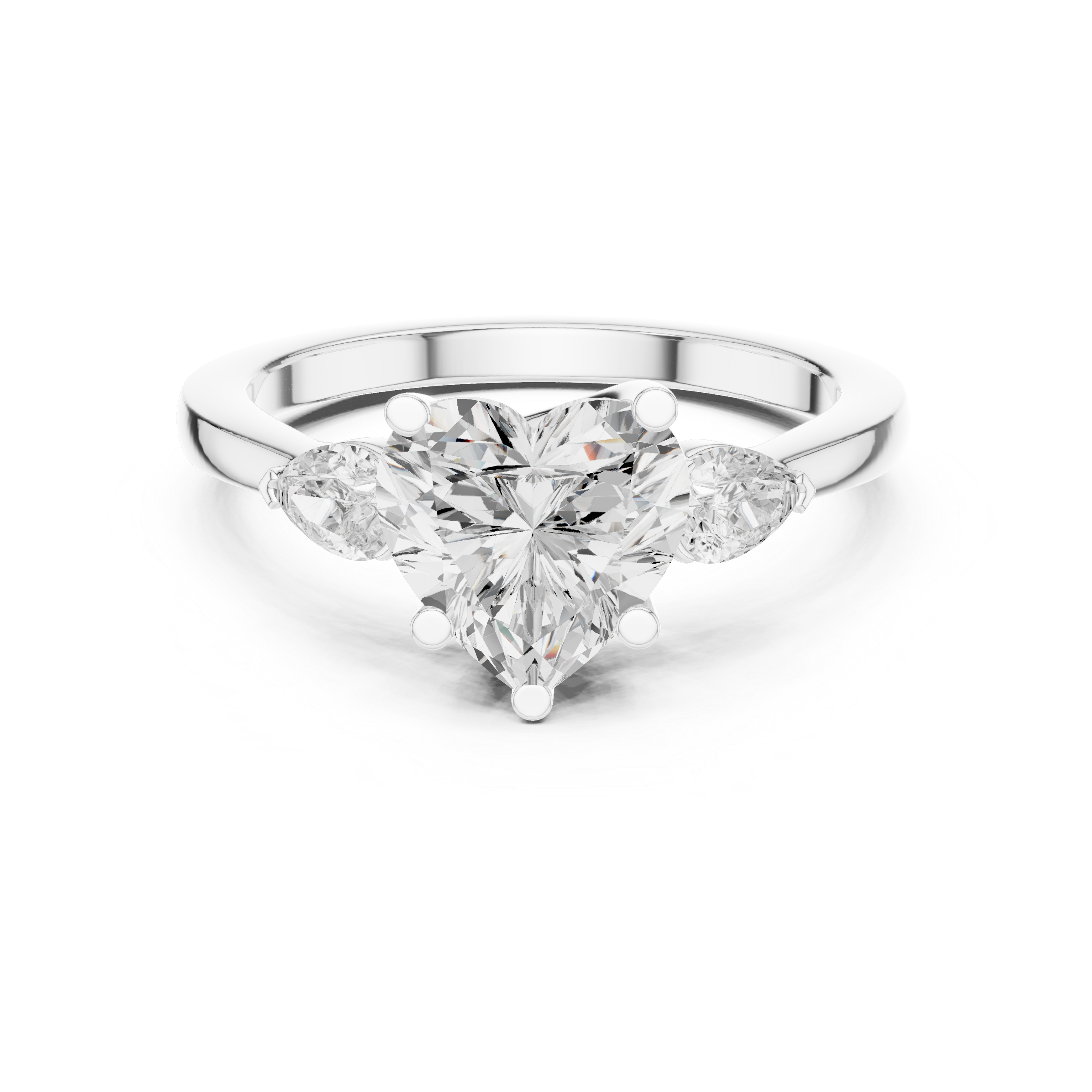 Heart-Shaped Diamond Engagement Ring with Pear Side Stones