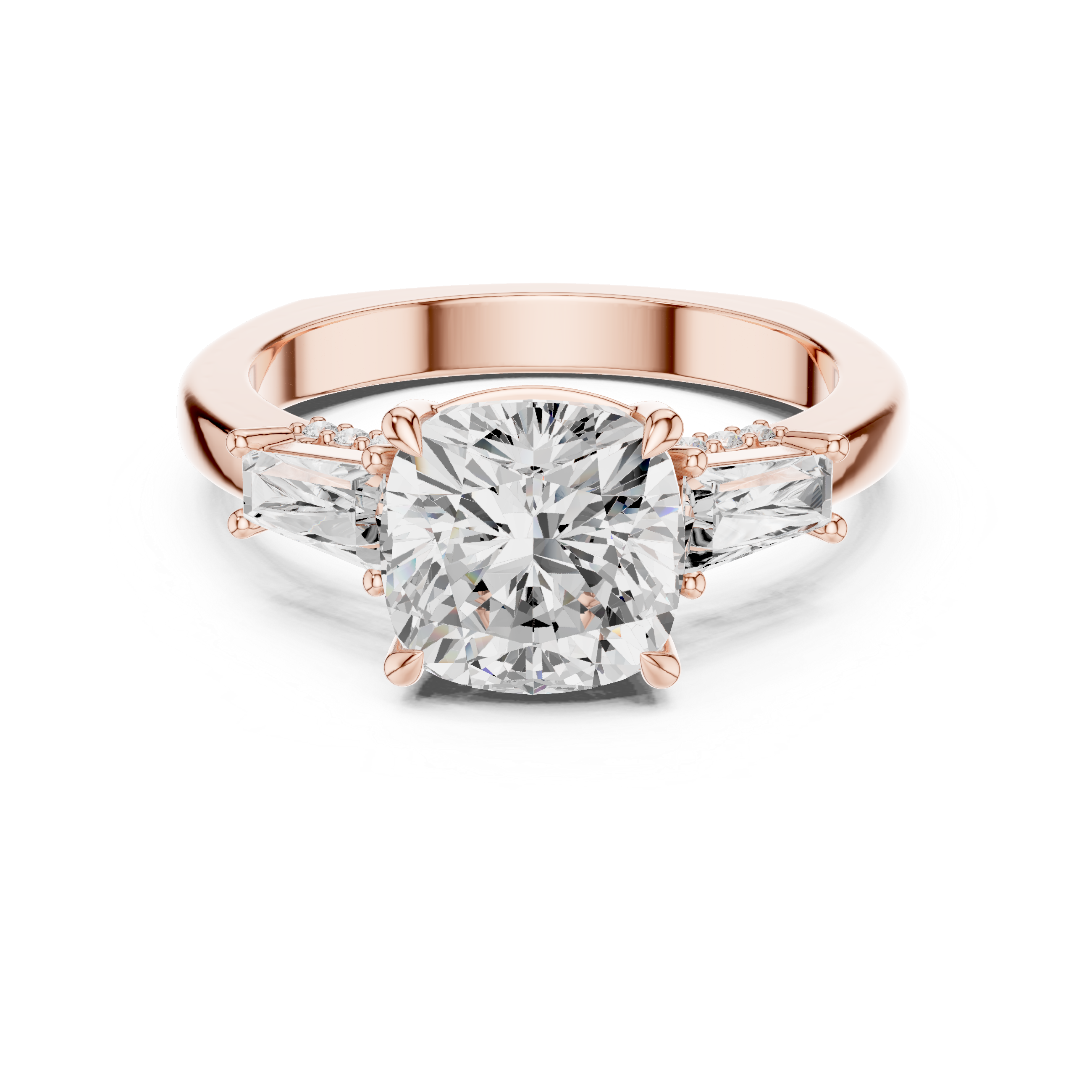 Cushion Cut Diamond Ring with Tapered Baguette Side Stones