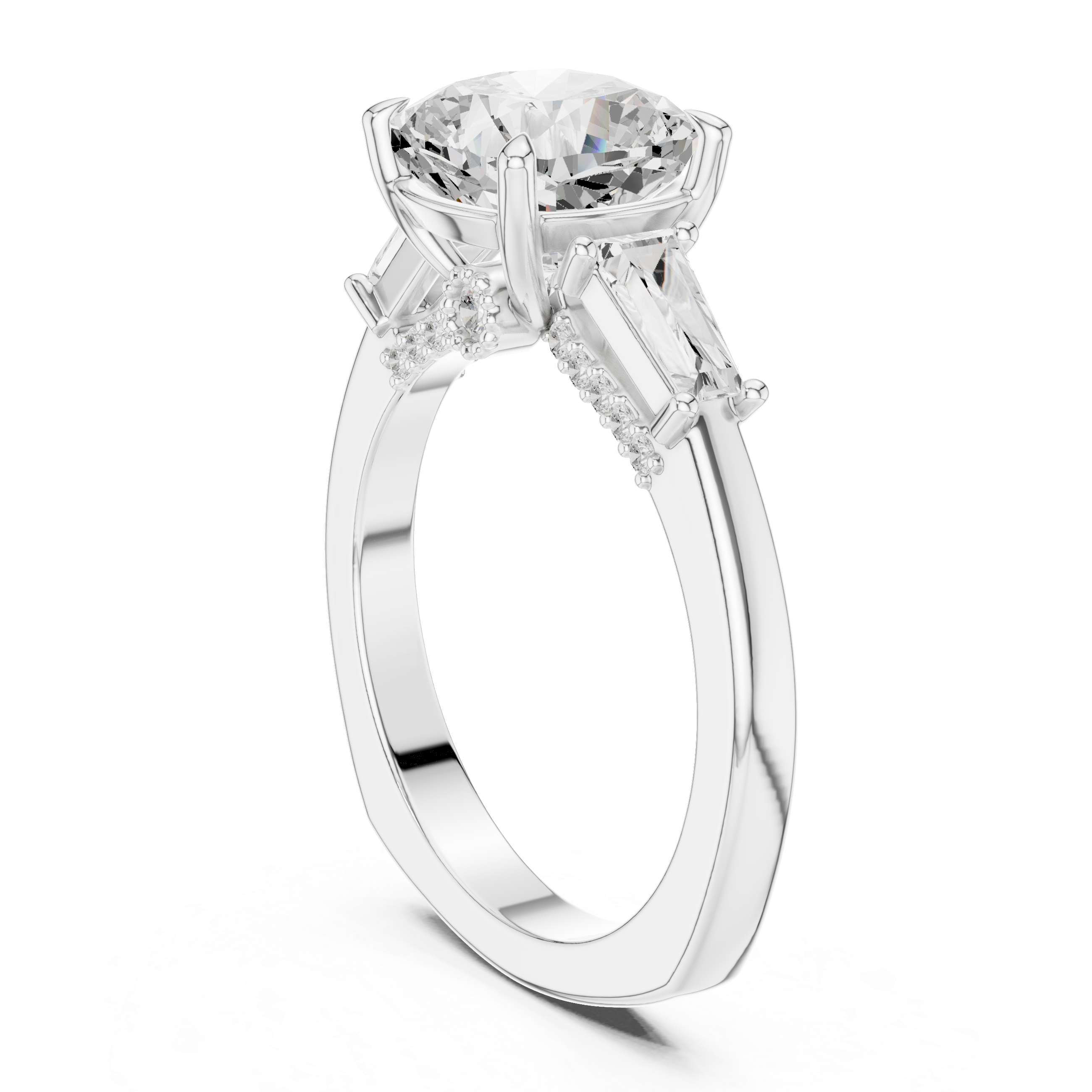 Cushion Cut Diamond Ring with Tapered Baguette Side Stones
