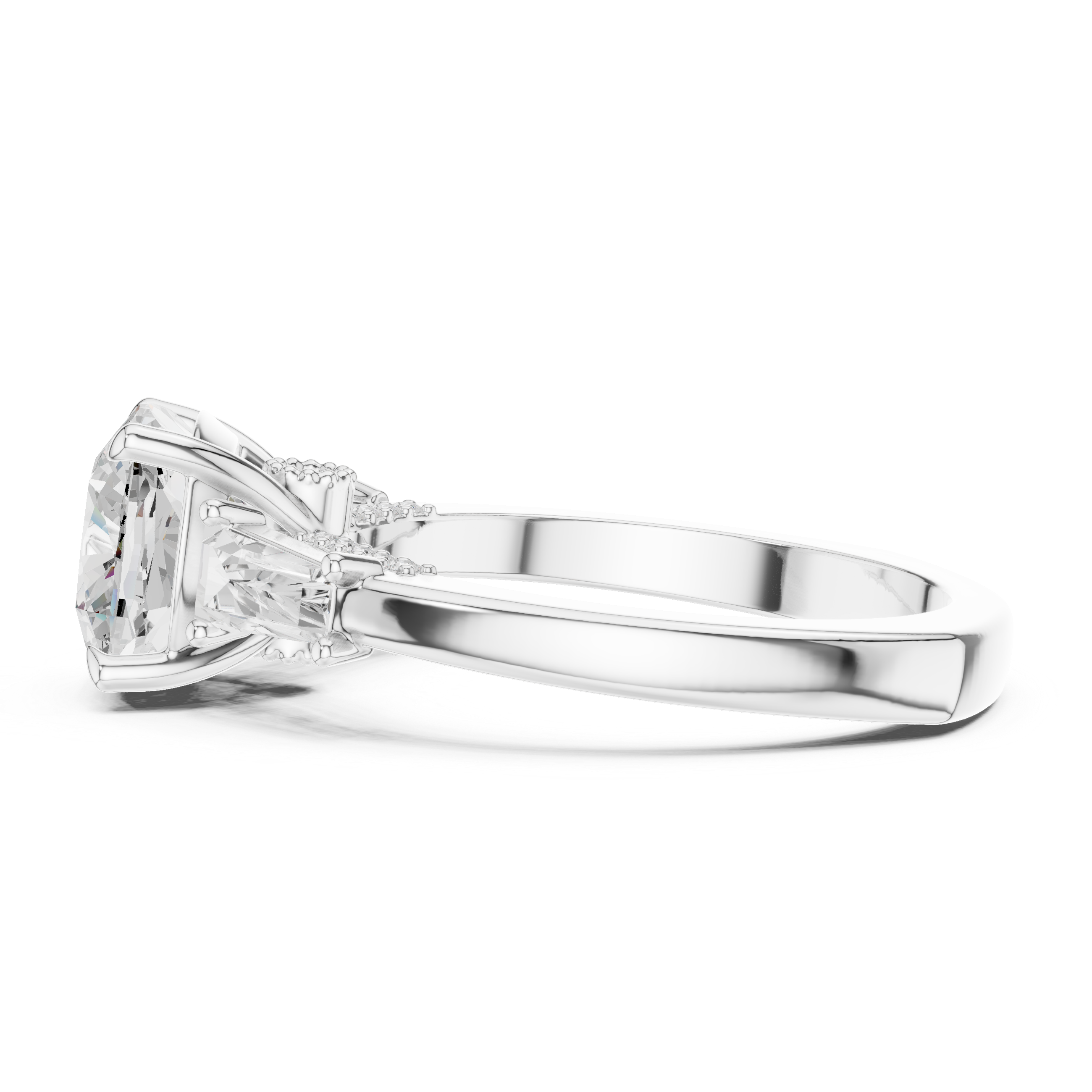 Cushion Cut Diamond Ring with Tapered Baguette Side Stones