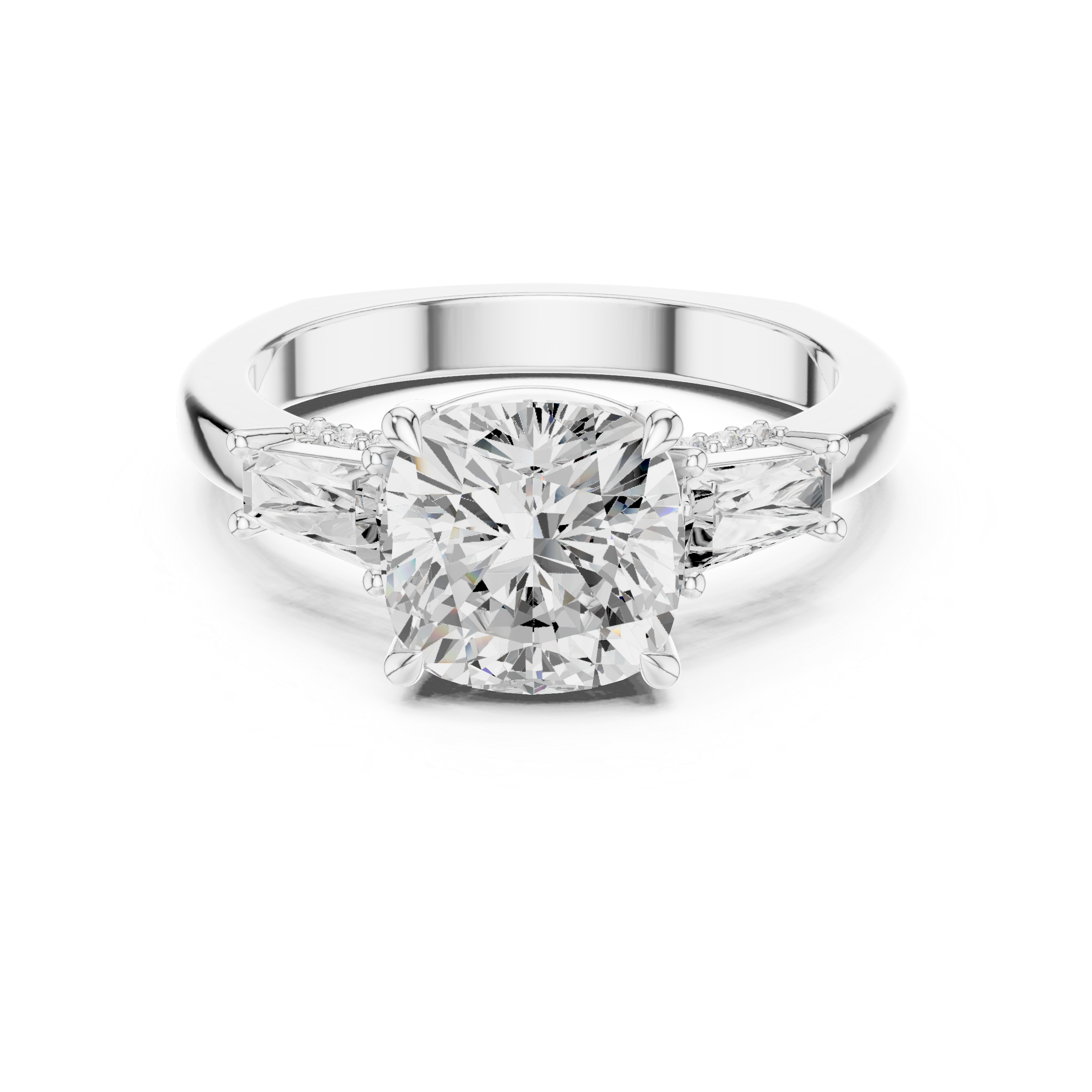 Cushion Cut Diamond Ring with Tapered Baguette Side Stones