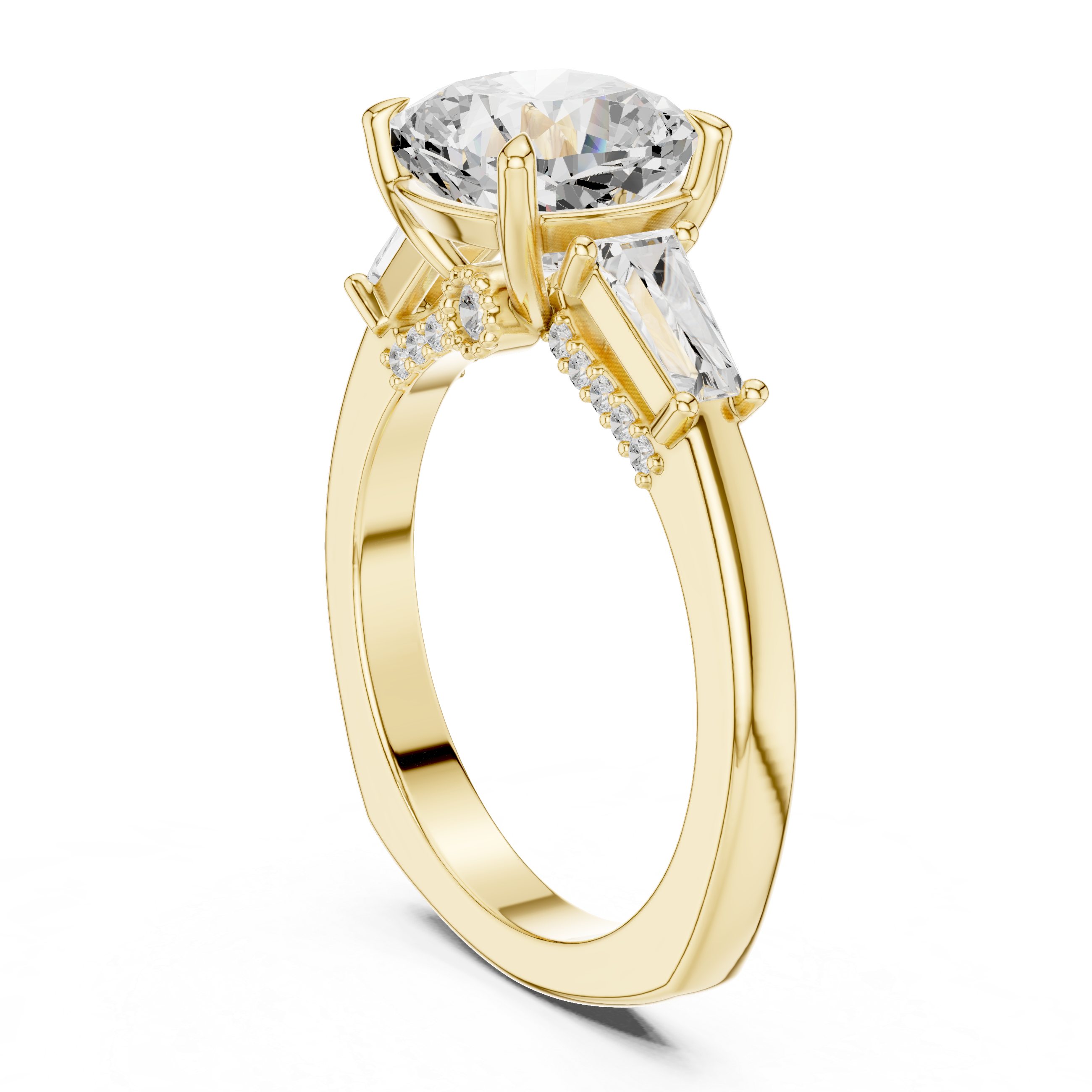 Cushion Cut Diamond Ring with Tapered Baguette Side Stones