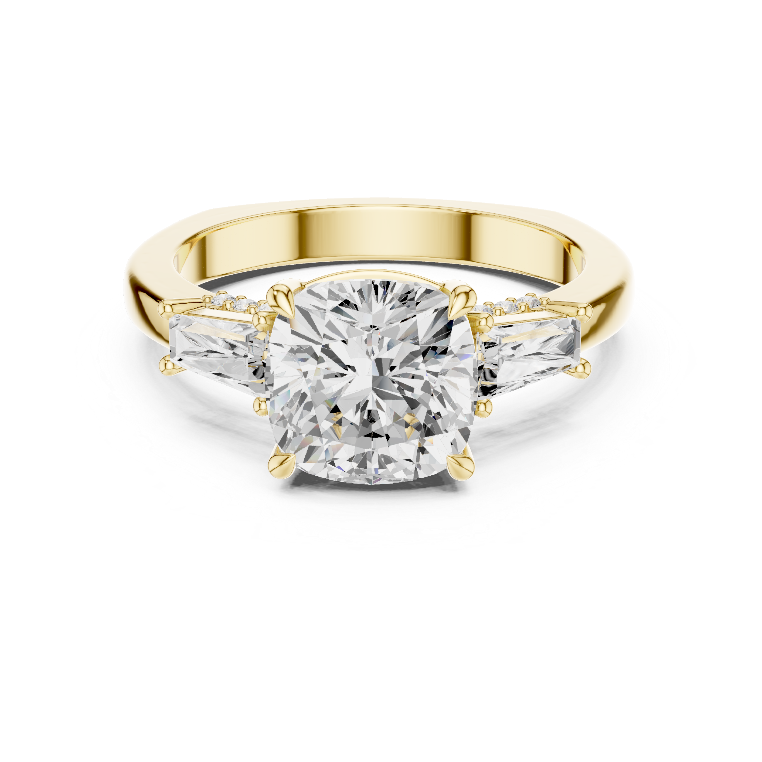 Cushion Cut Diamond Ring with Tapered Baguette Side Stones