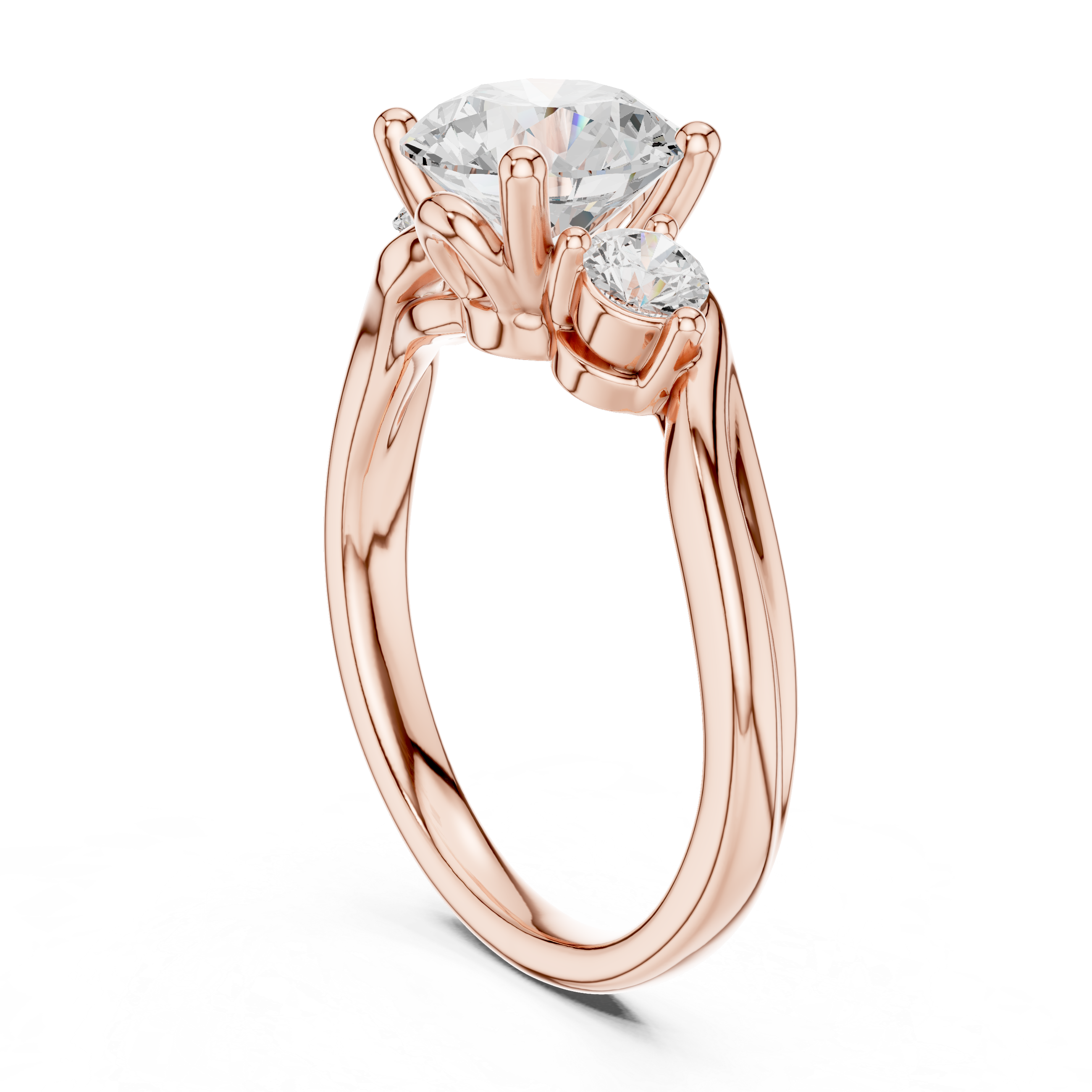 Round Cut Diamond Ring with Twisted Band and Side Stones