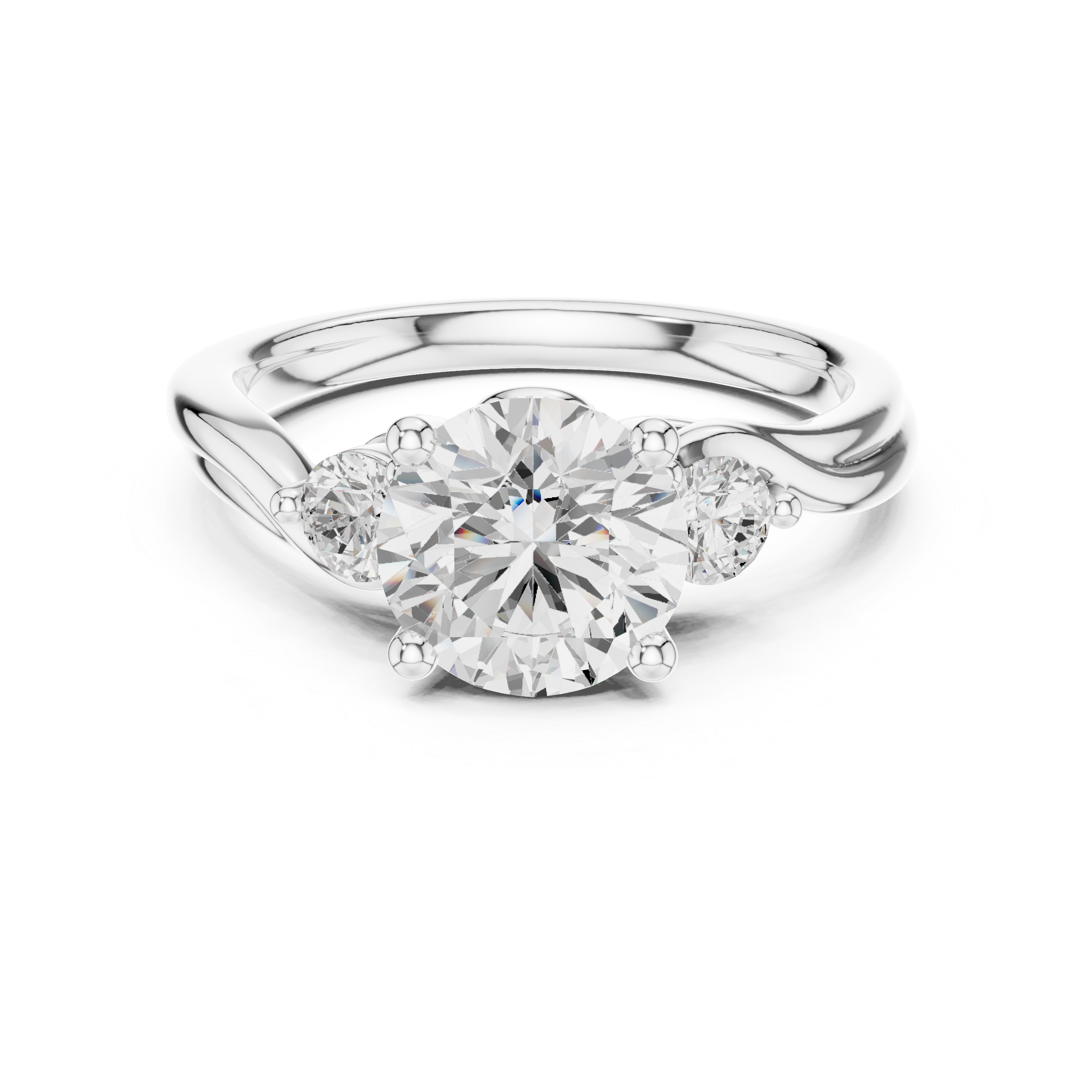 Round Cut Diamond Ring with Twisted Band and Side Stones