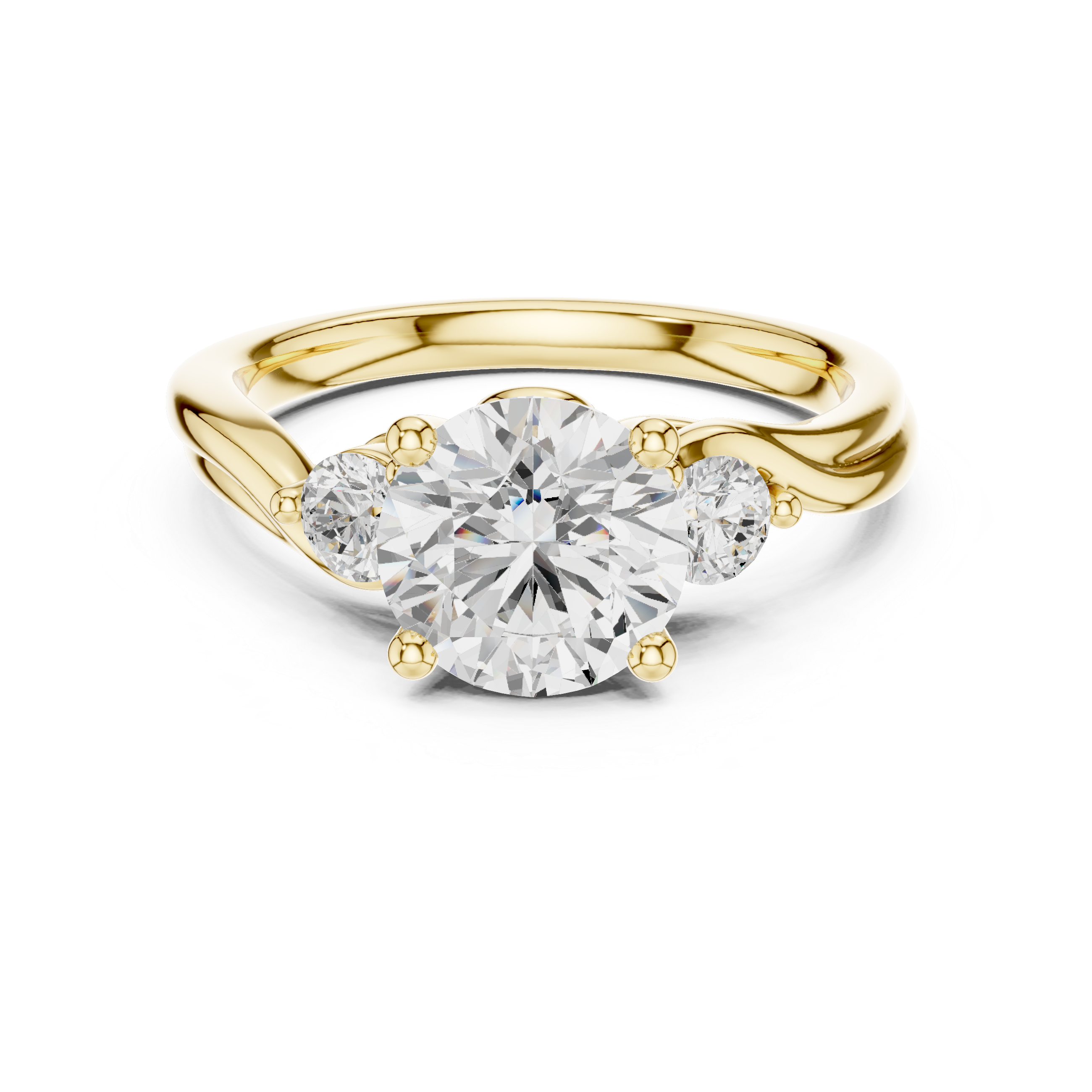Round Cut Diamond Ring with Twisted Band and Side Stones