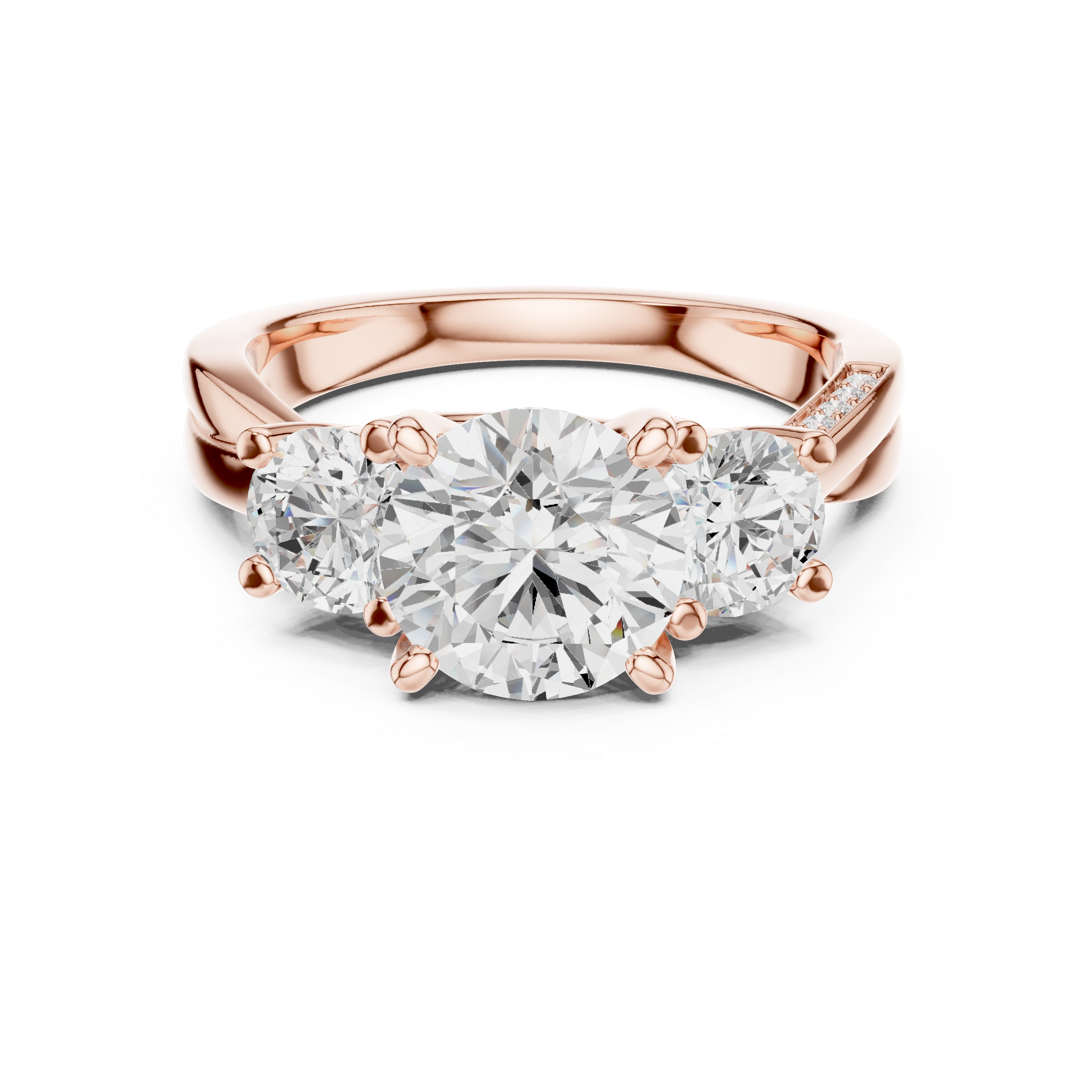 Three Stone Round Cut Diamond Ring with Accented Band