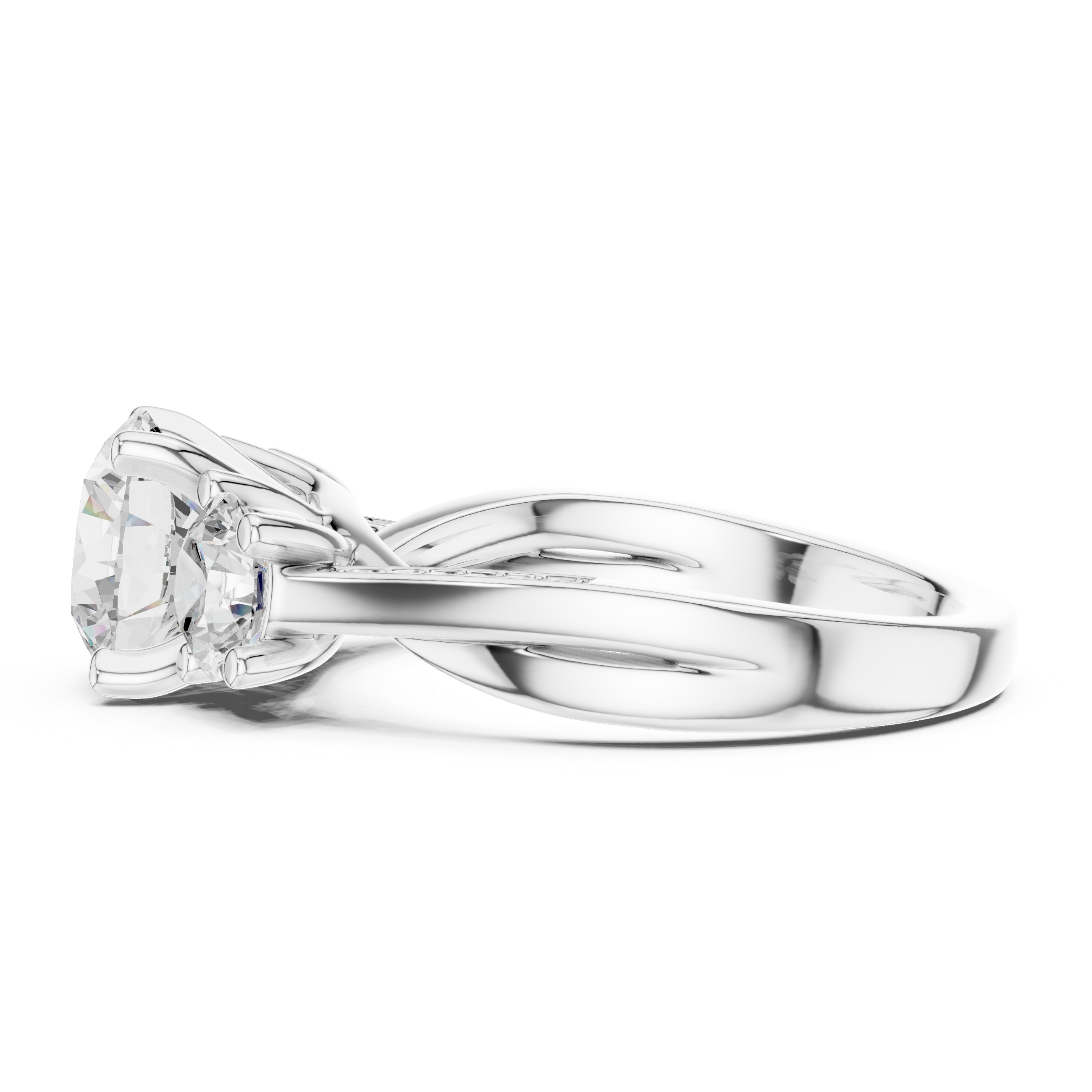Three Stone Round Cut Diamond Ring with Accented Band