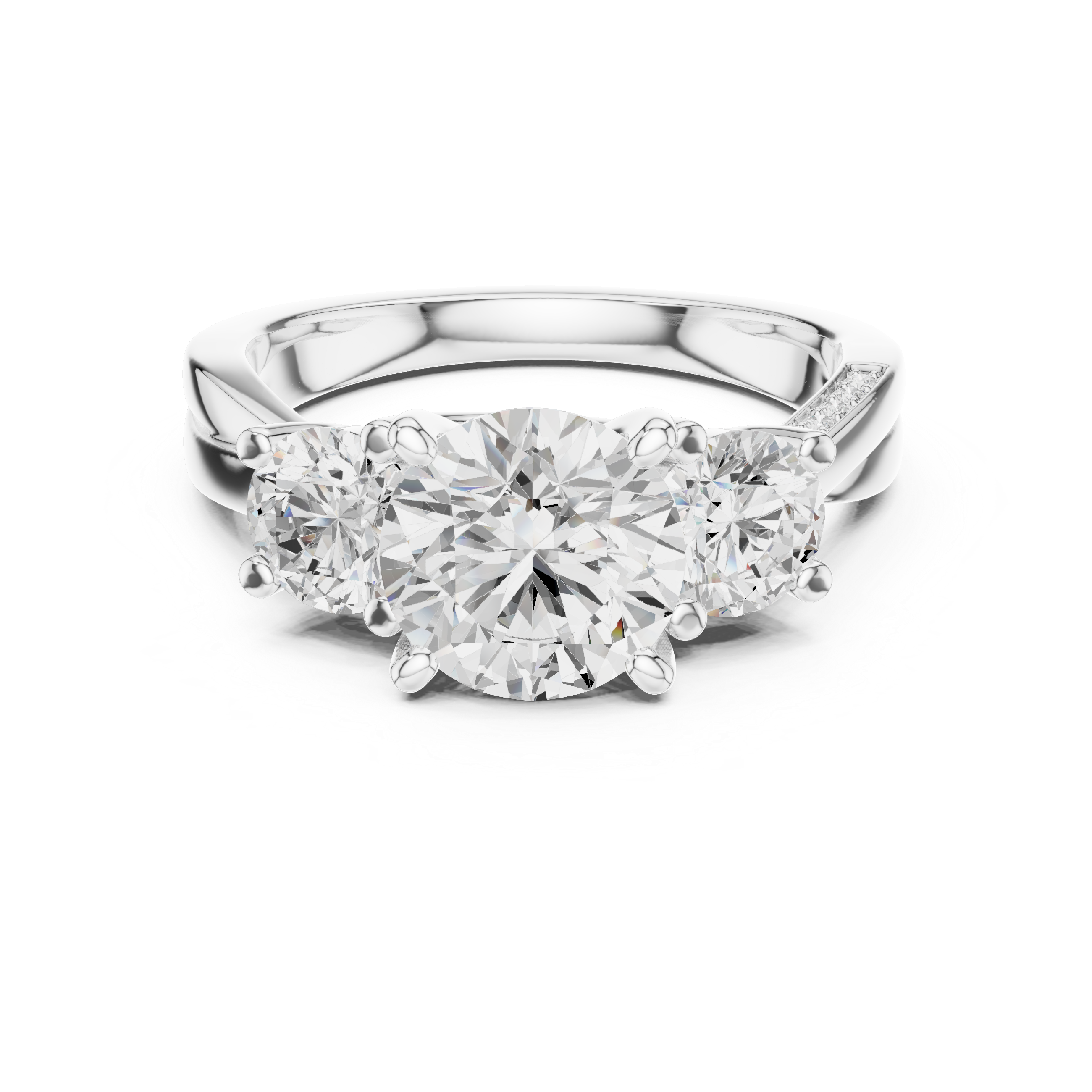 Three Stone Round Cut Diamond Ring with Accented Band
