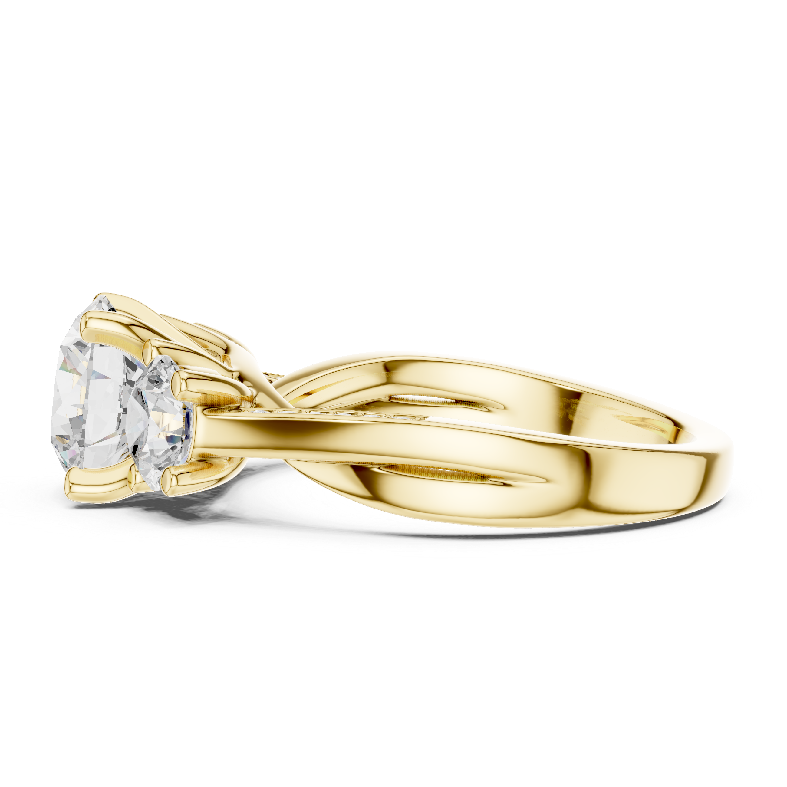Three Stone Round Cut Diamond Ring with Accented Band