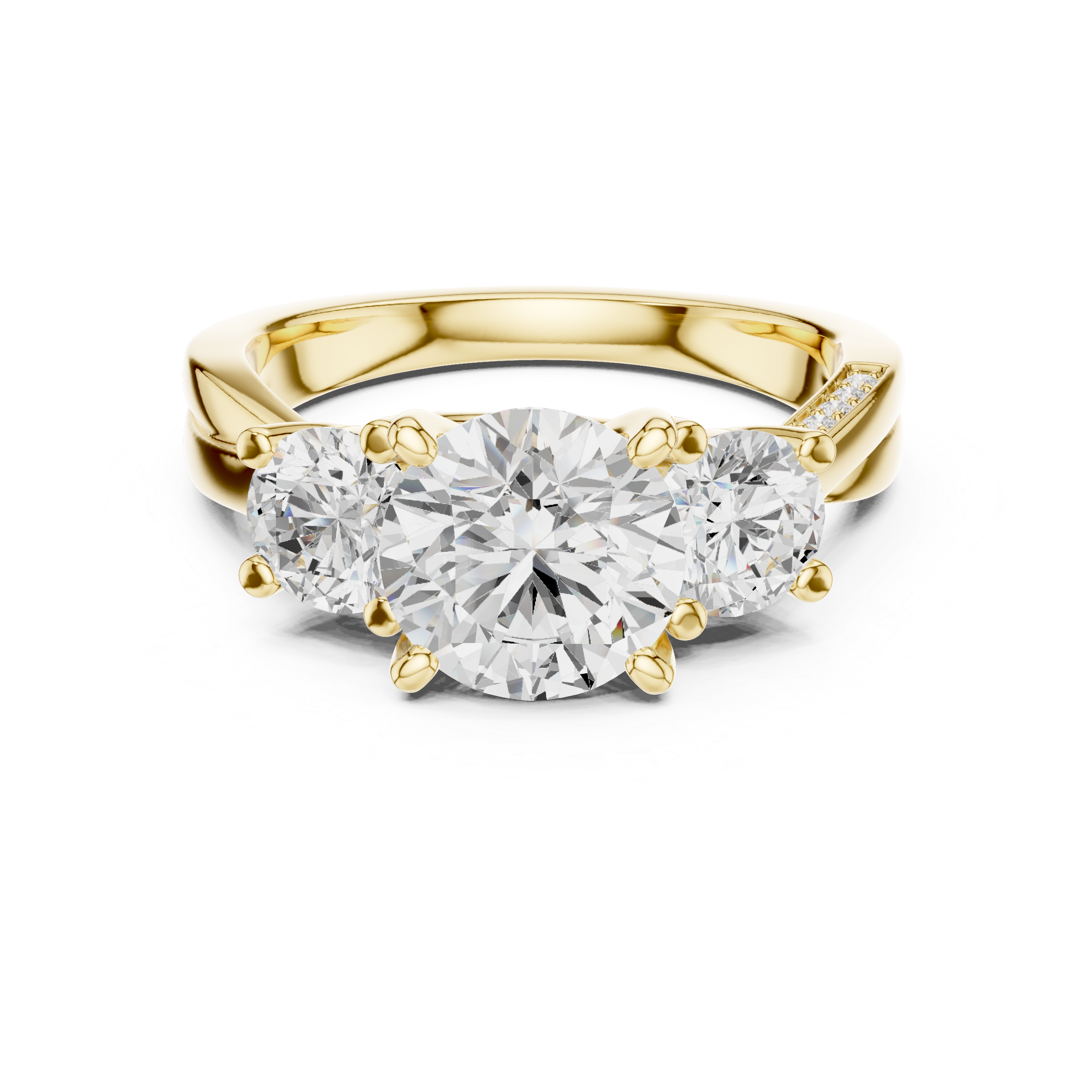 Three Stone Round Cut Diamond Ring with Accented Band