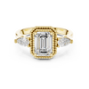 Emerald Cut Diamond Halo Ring with Pear Side Stones